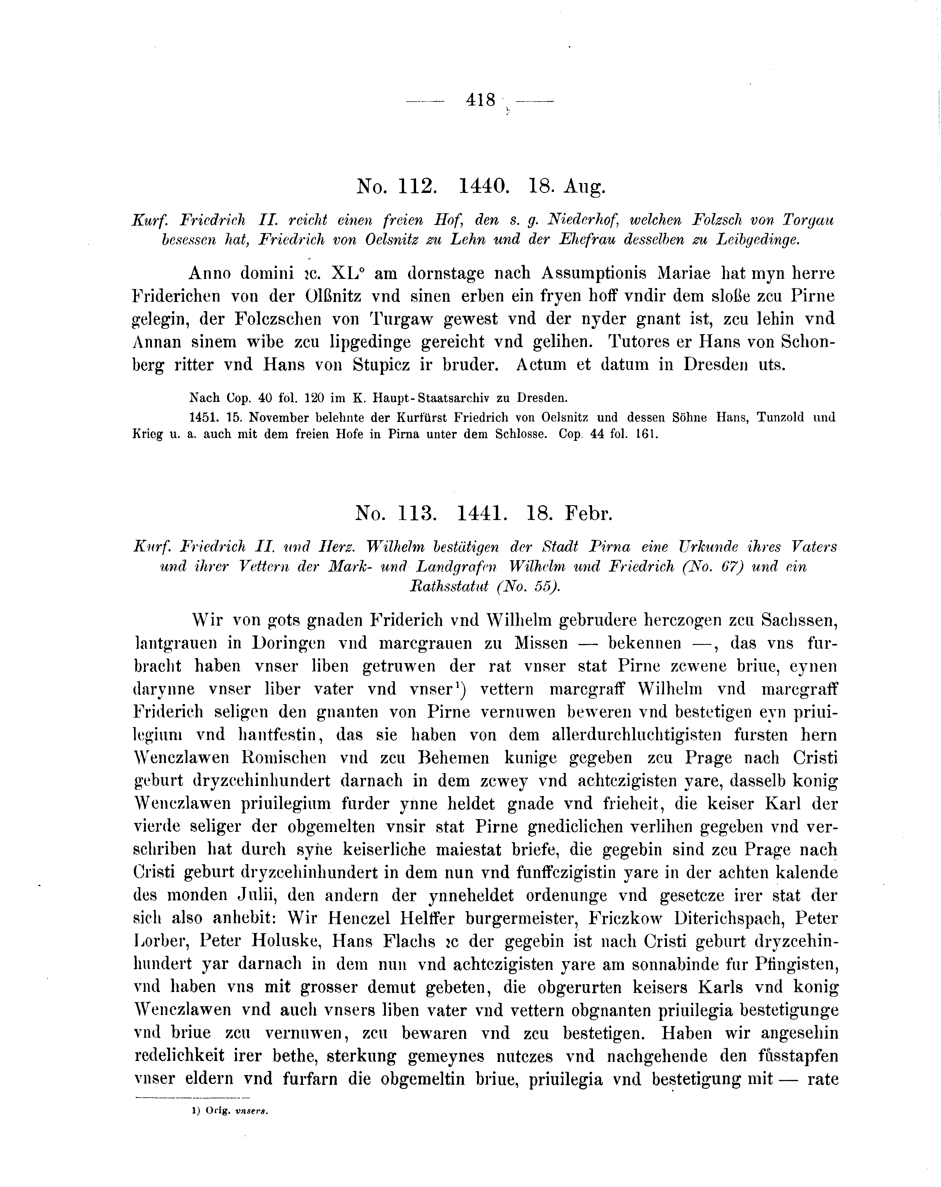 Historische Urkunde Seite 418 aus Band cds2_05