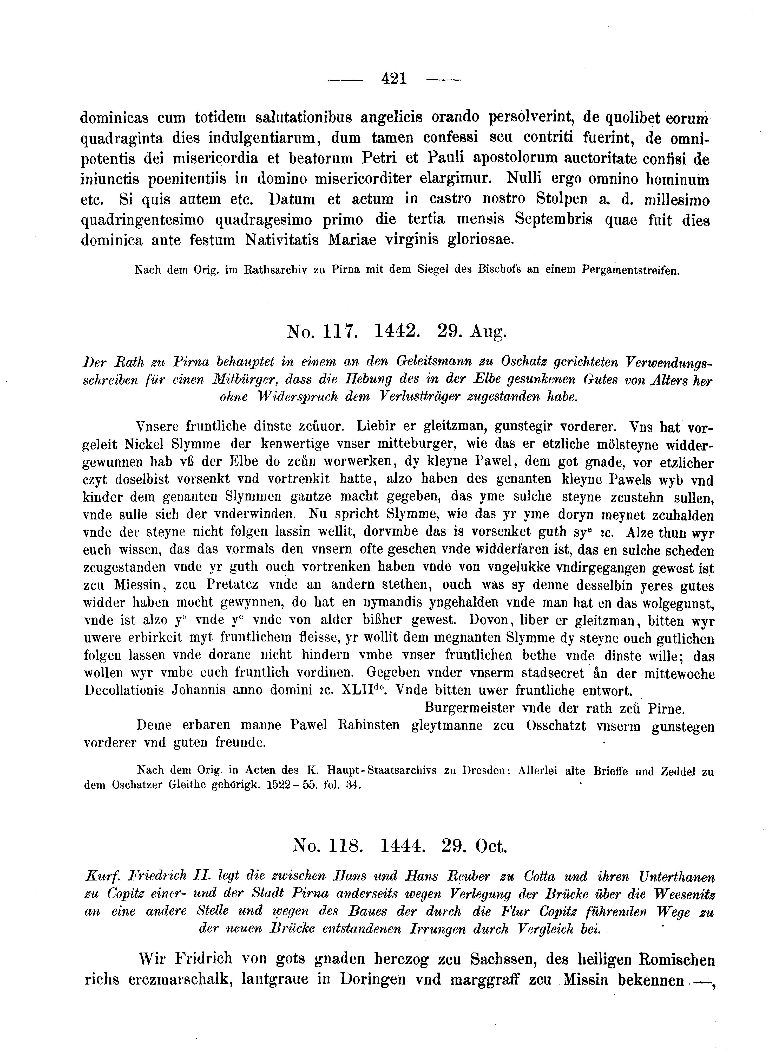 Historische Urkunde Seite 421 aus Band cds2_05