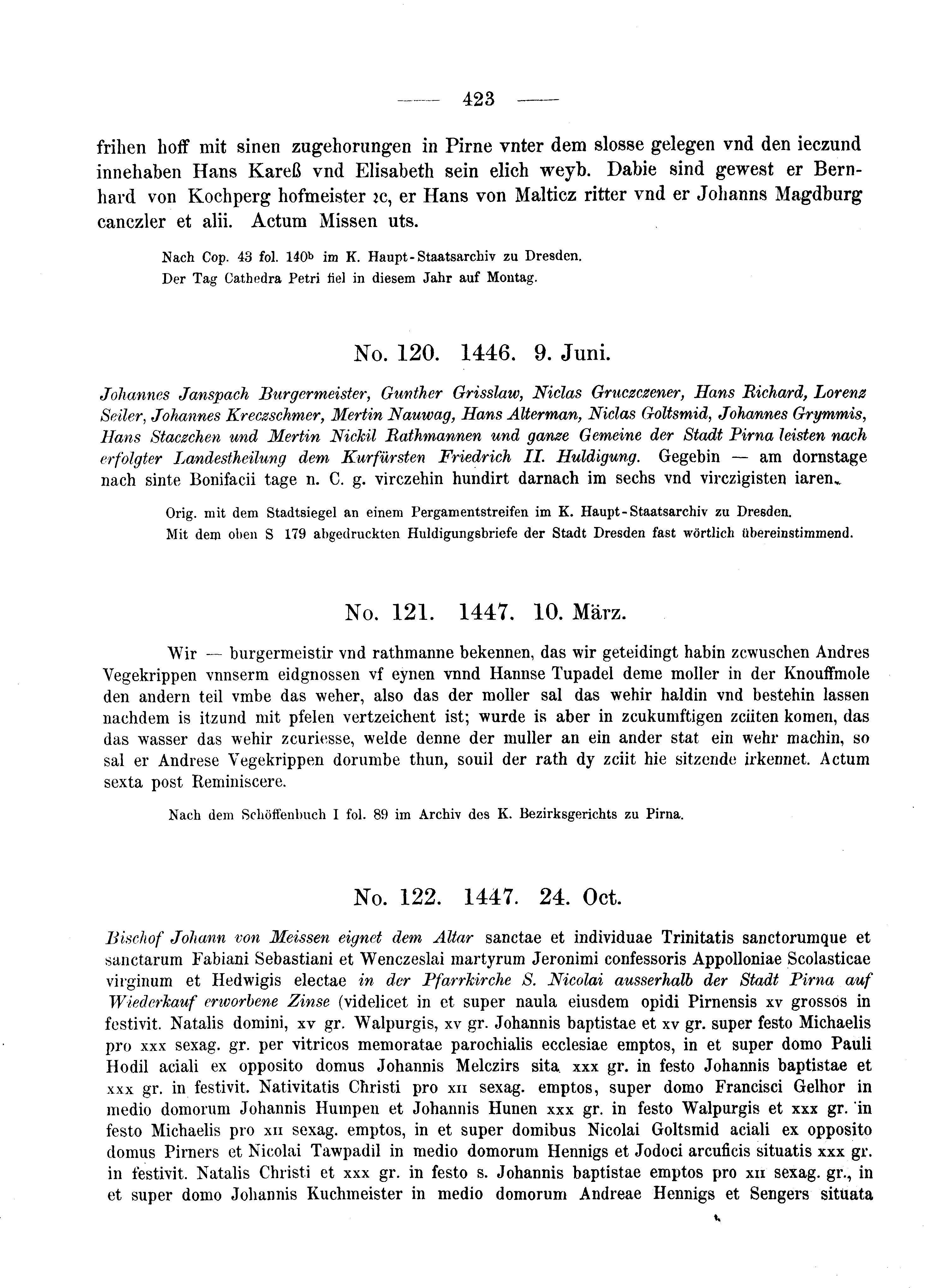 Historische Urkunde Seite 423 aus Band cds2_05