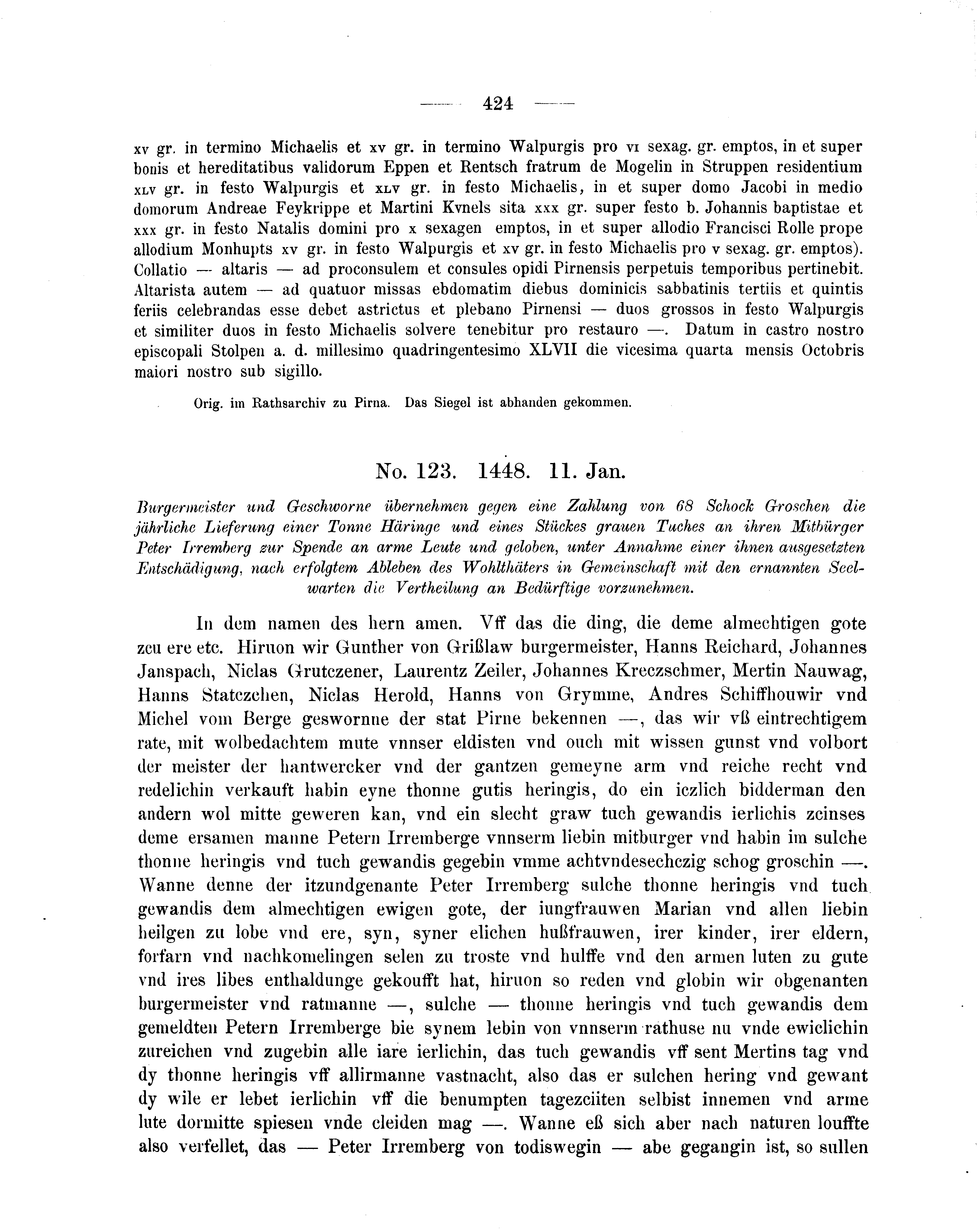 Historische Urkunde Seite 424 aus Band cds2_05