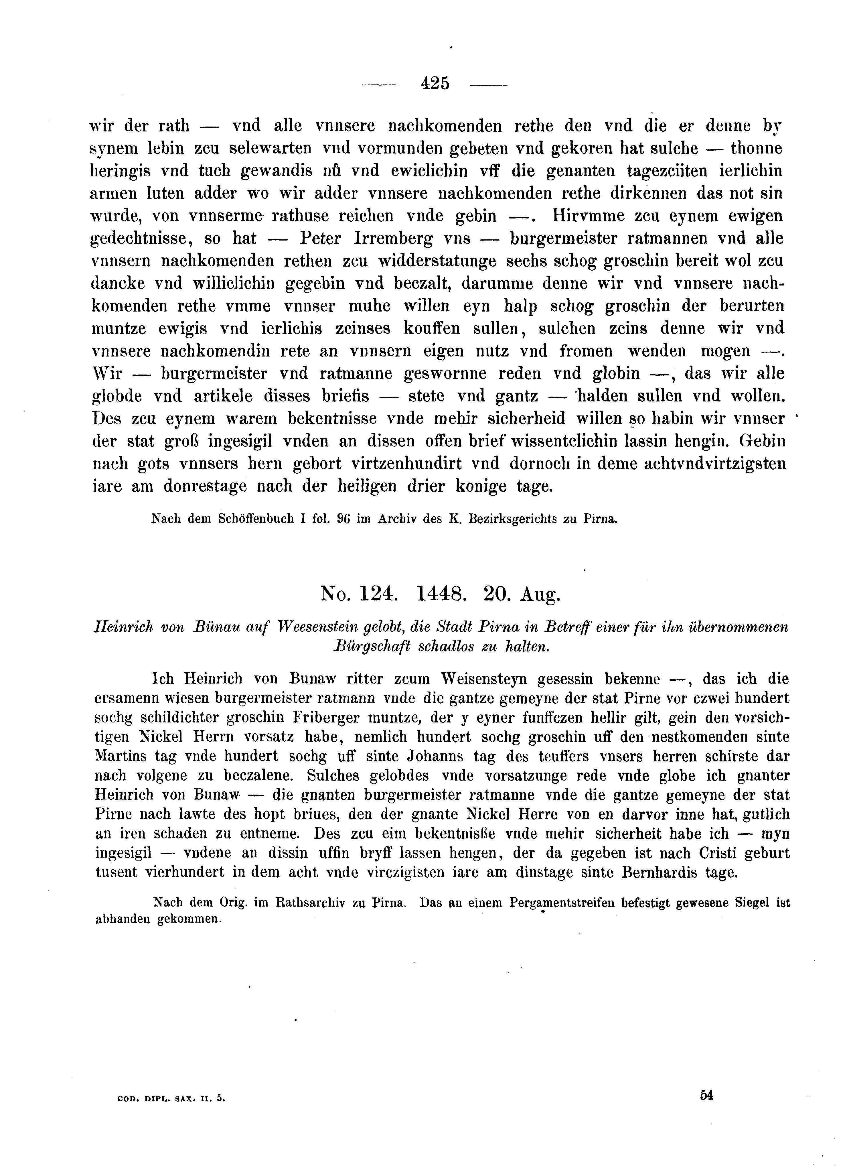 Historische Urkunde Seite 425 aus Band cds2_05