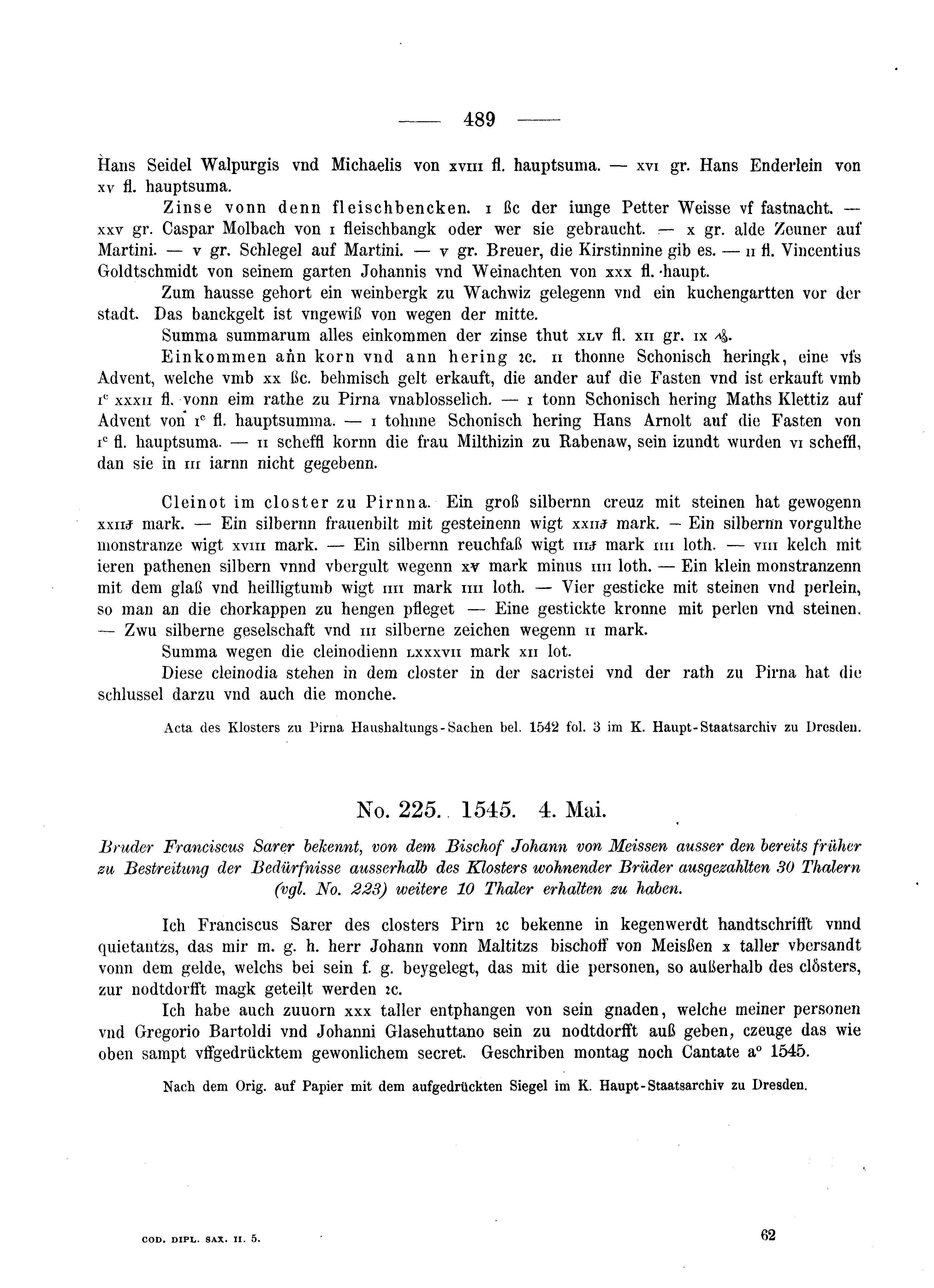 Historische Urkunde Seite 489 aus Band cds2_05