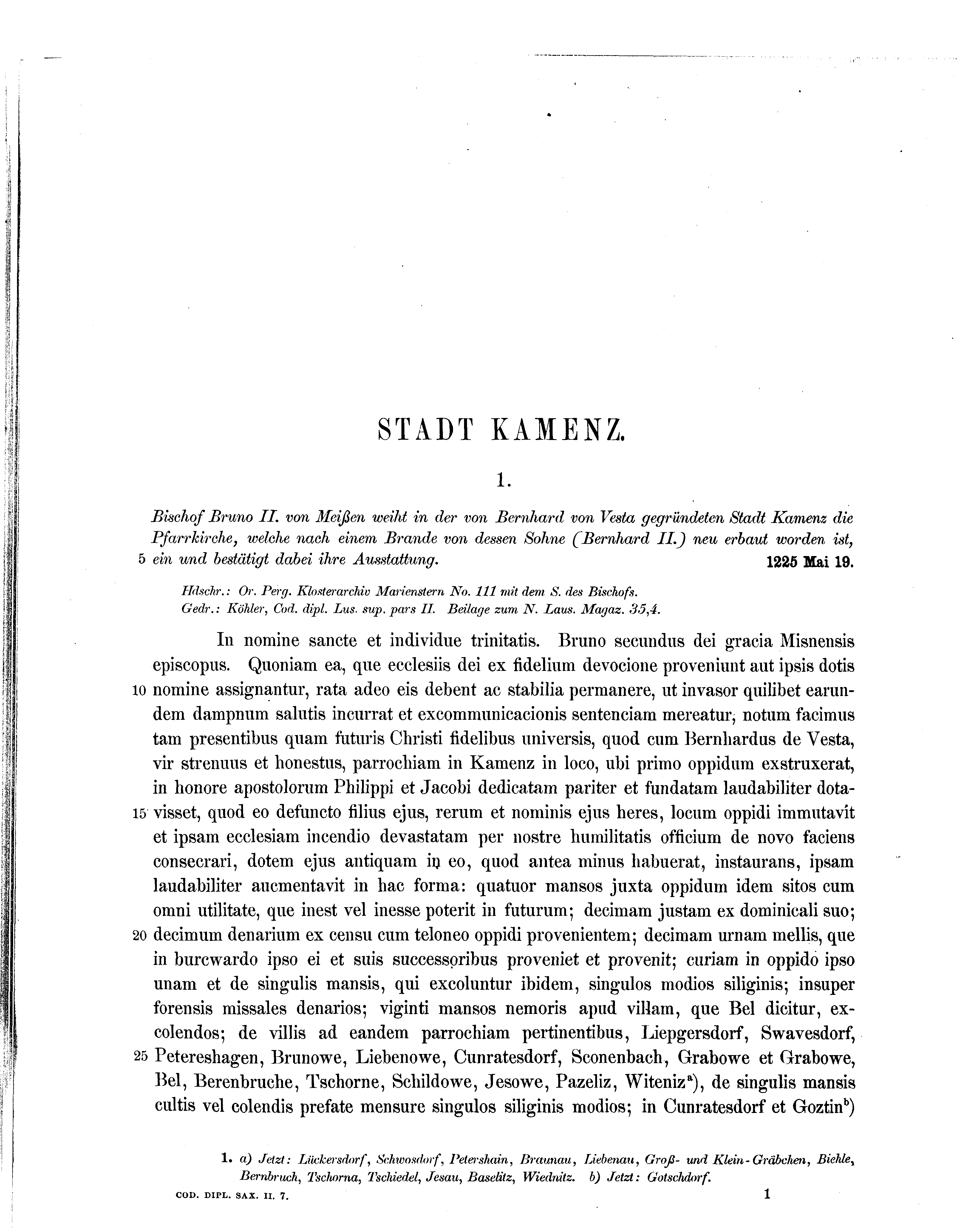 Historische Urkunde Seite 1 aus Band cds2_07