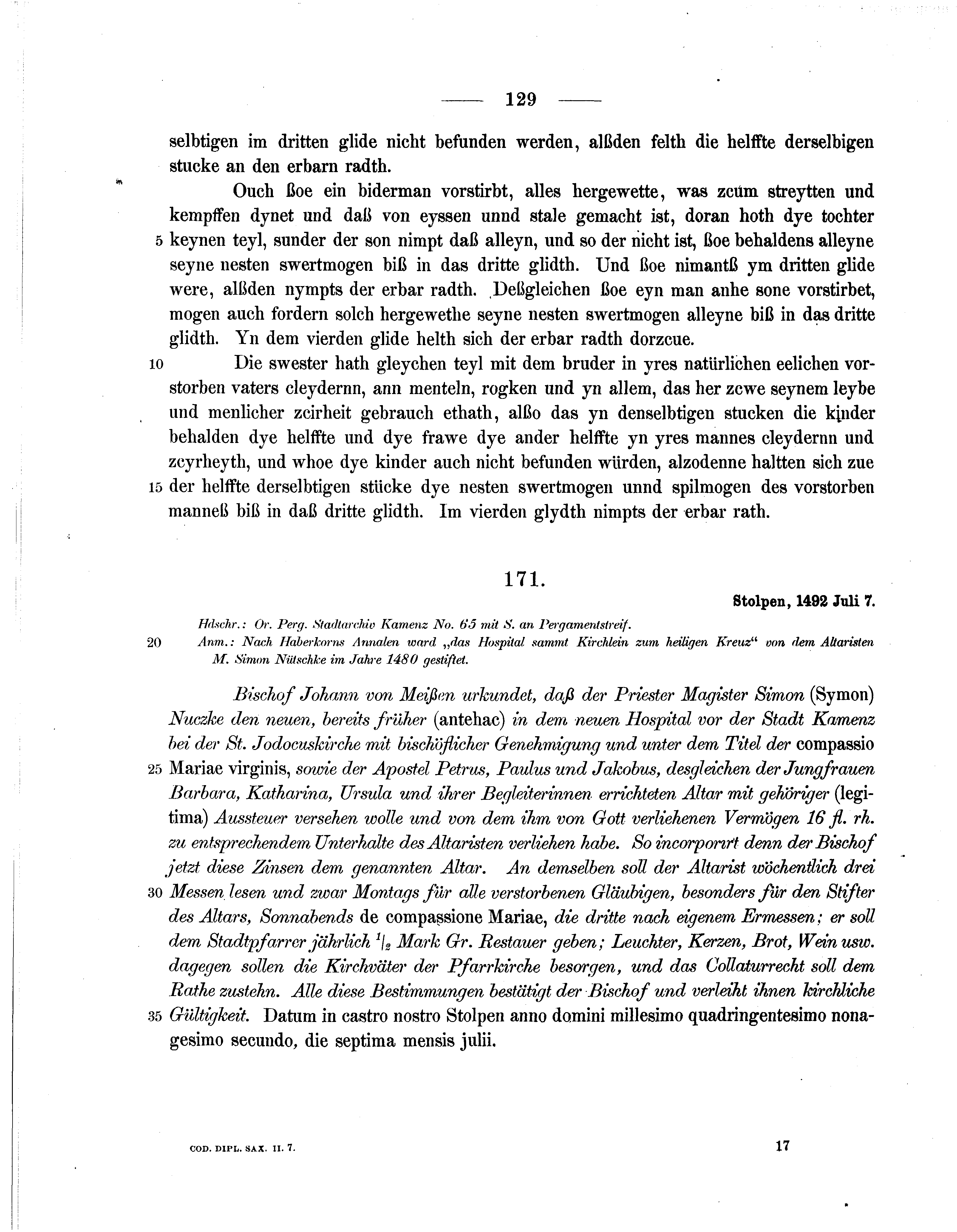 Historische Urkunde Seite 129 aus Band cds2_07