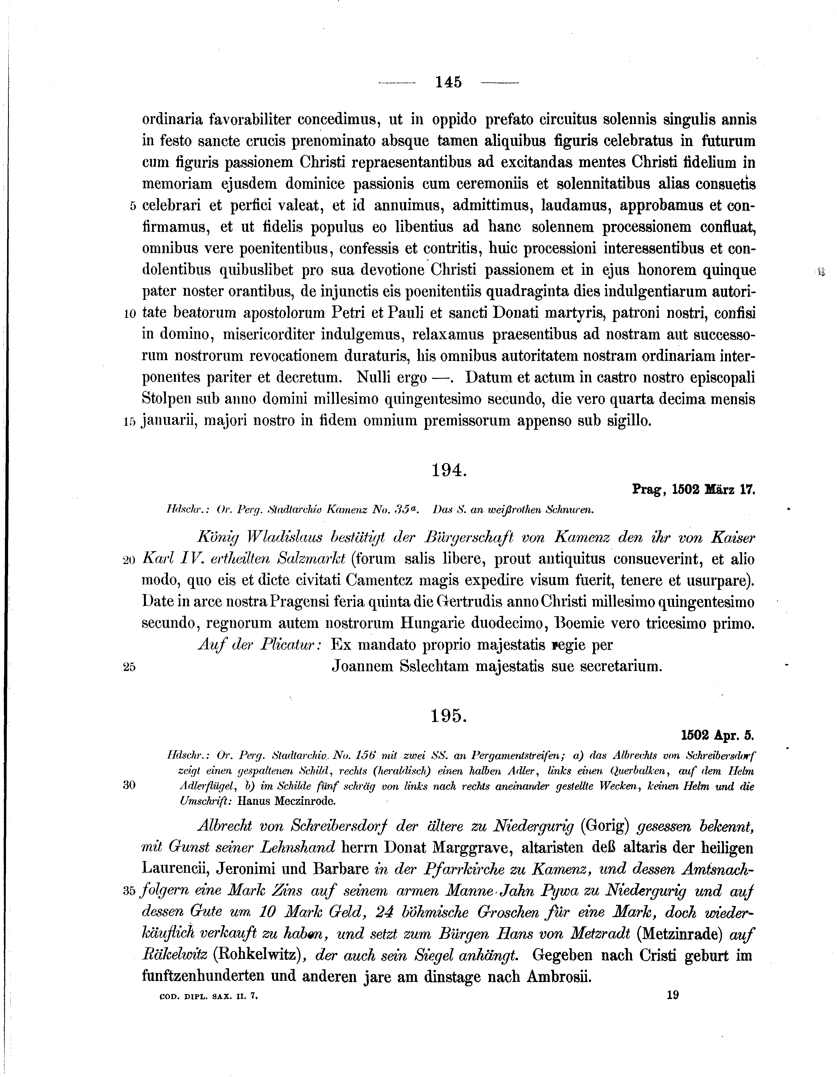 Historische Urkunde Seite 145 aus Band cds2_07
