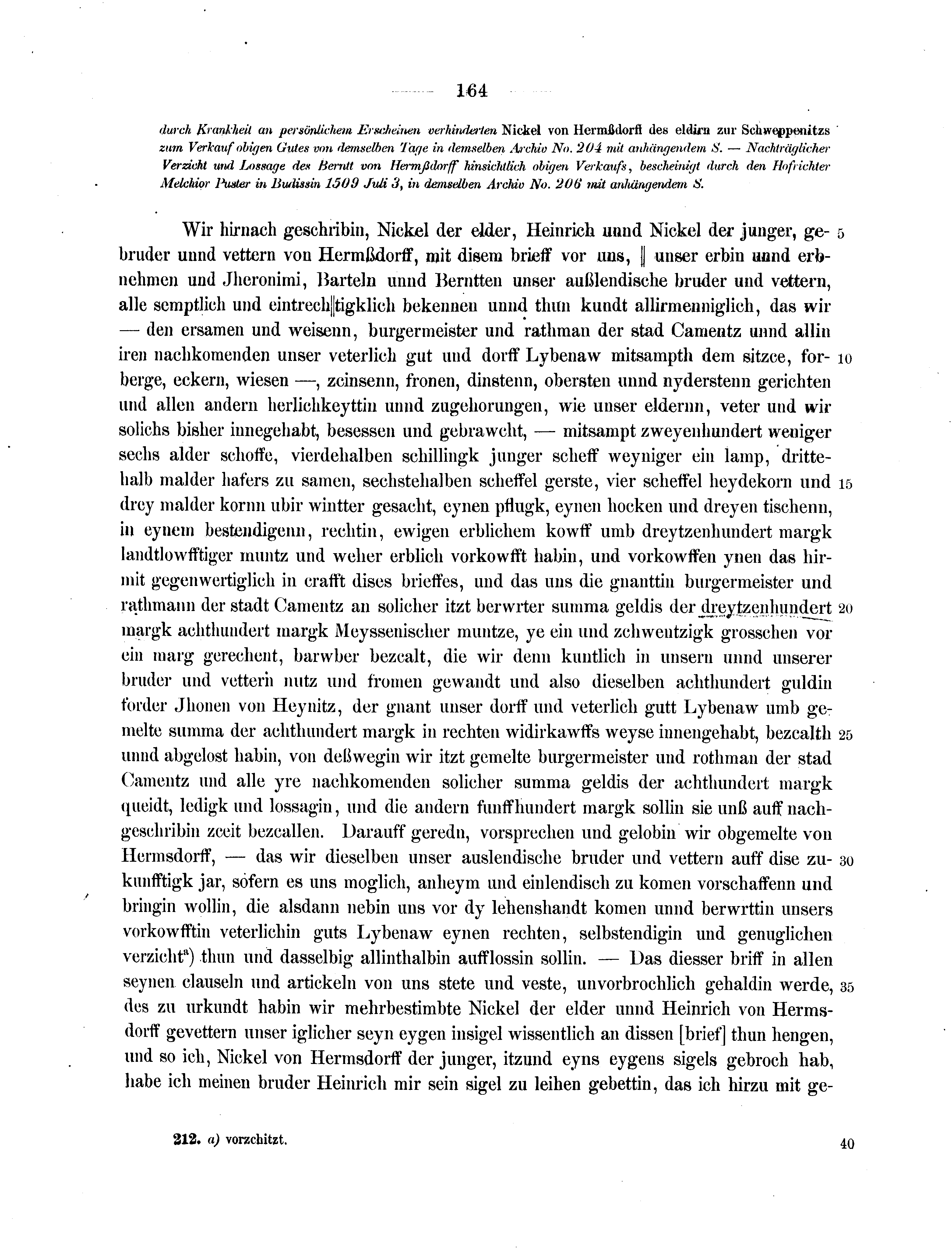Historische Urkunde Seite 164 aus Band cds2_07