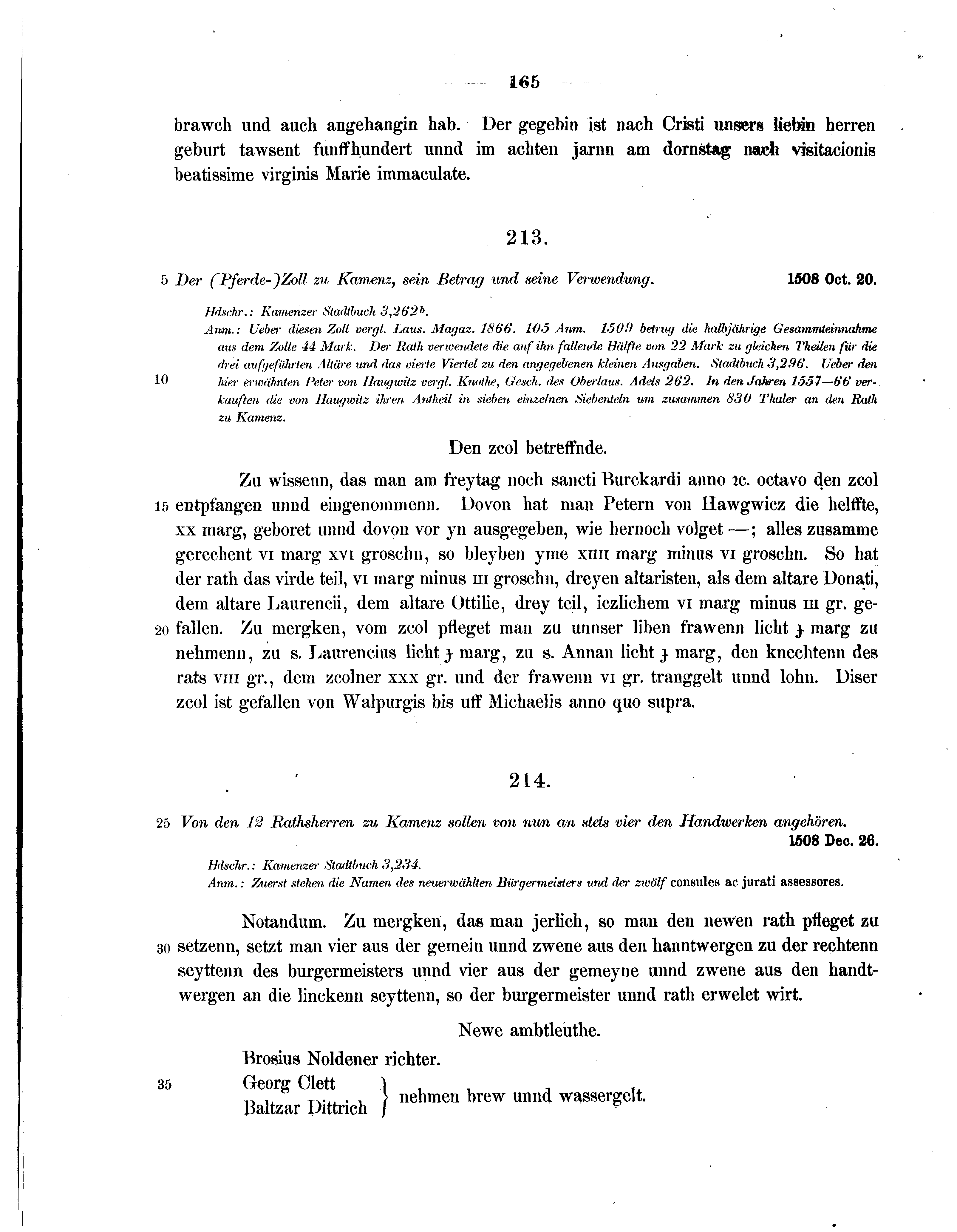 Historische Urkunde Seite 165 aus Band cds2_07