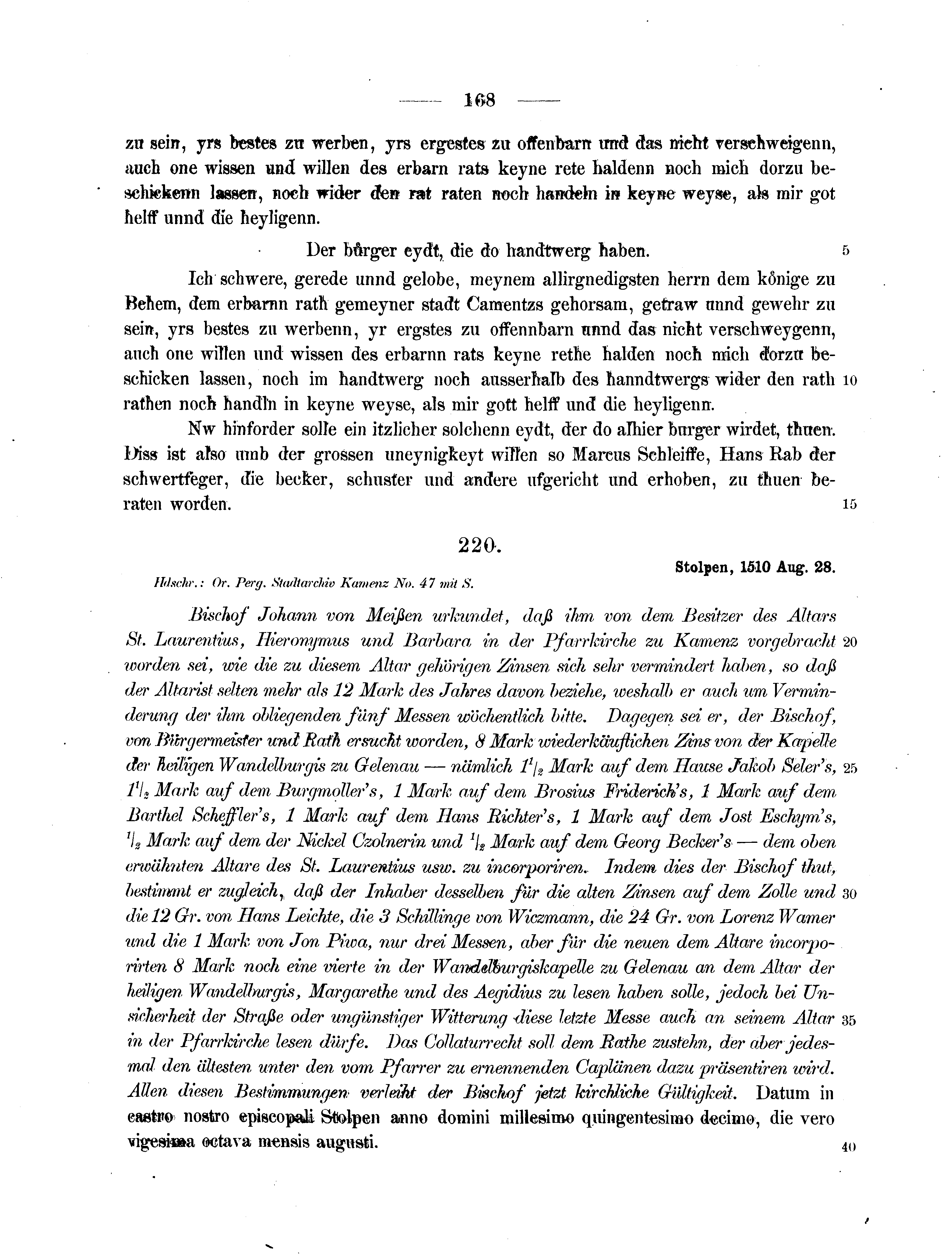 Historische Urkunde Seite 168 aus Band cds2_07