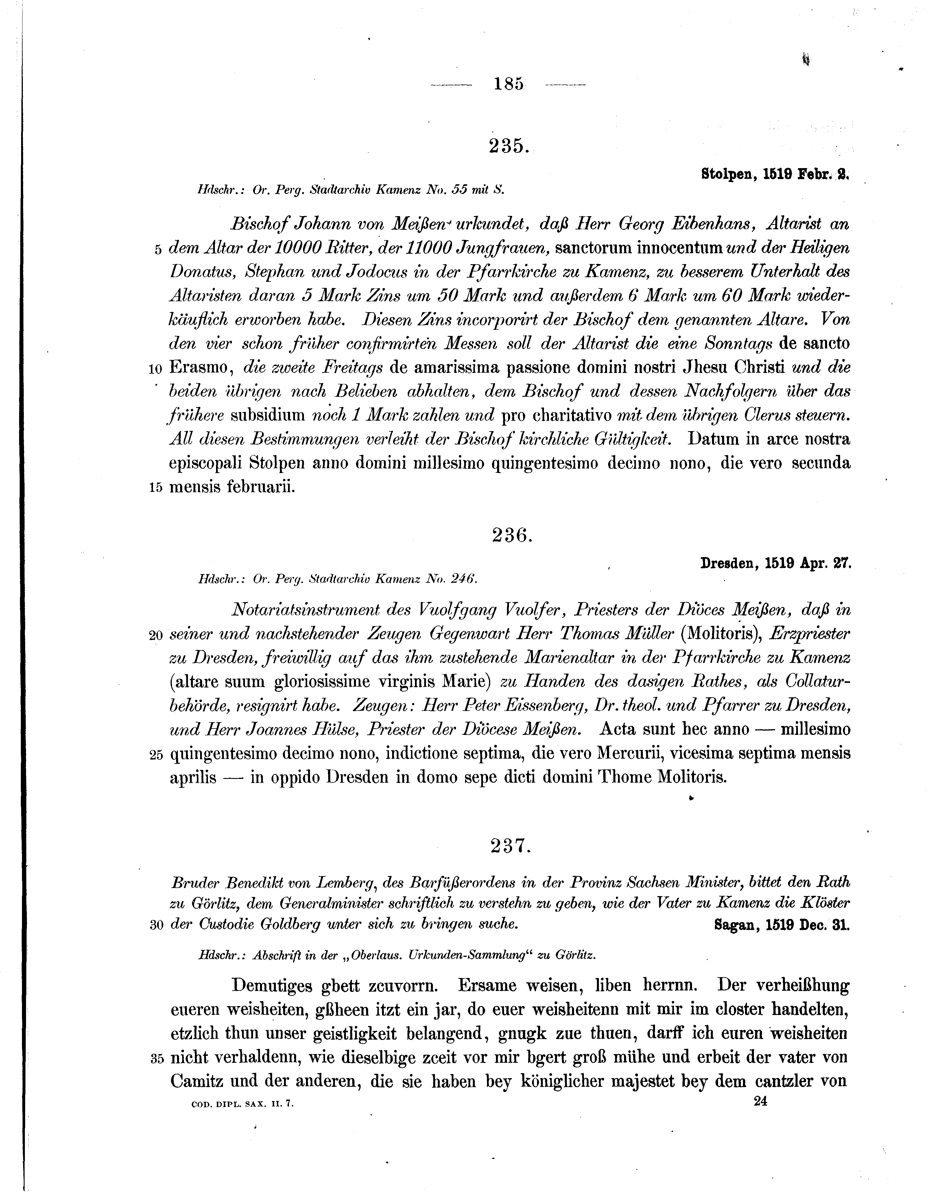 Historische Urkunde Seite 185 aus Band cds2_07