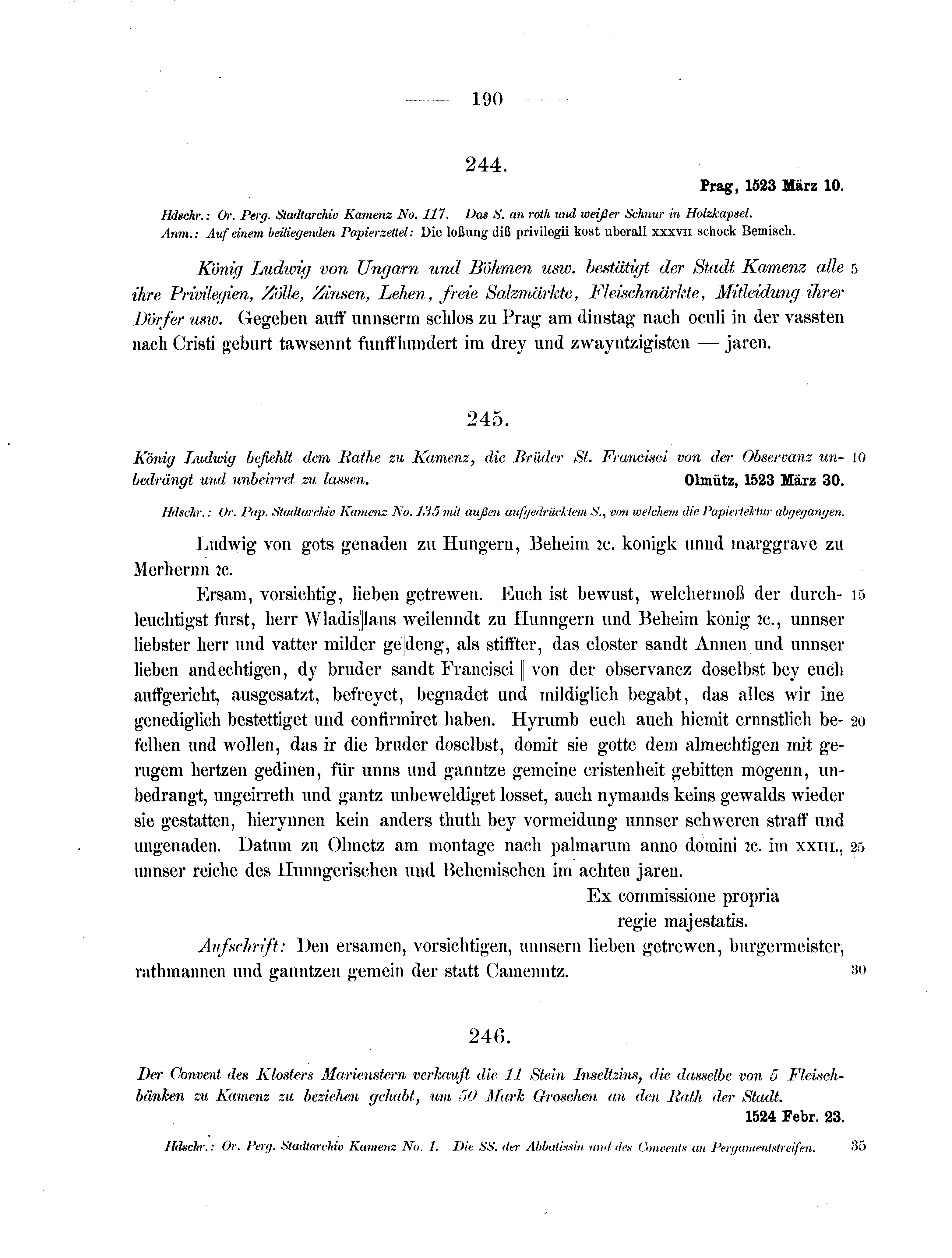 Historische Urkunde Seite 190 aus Band cds2_07