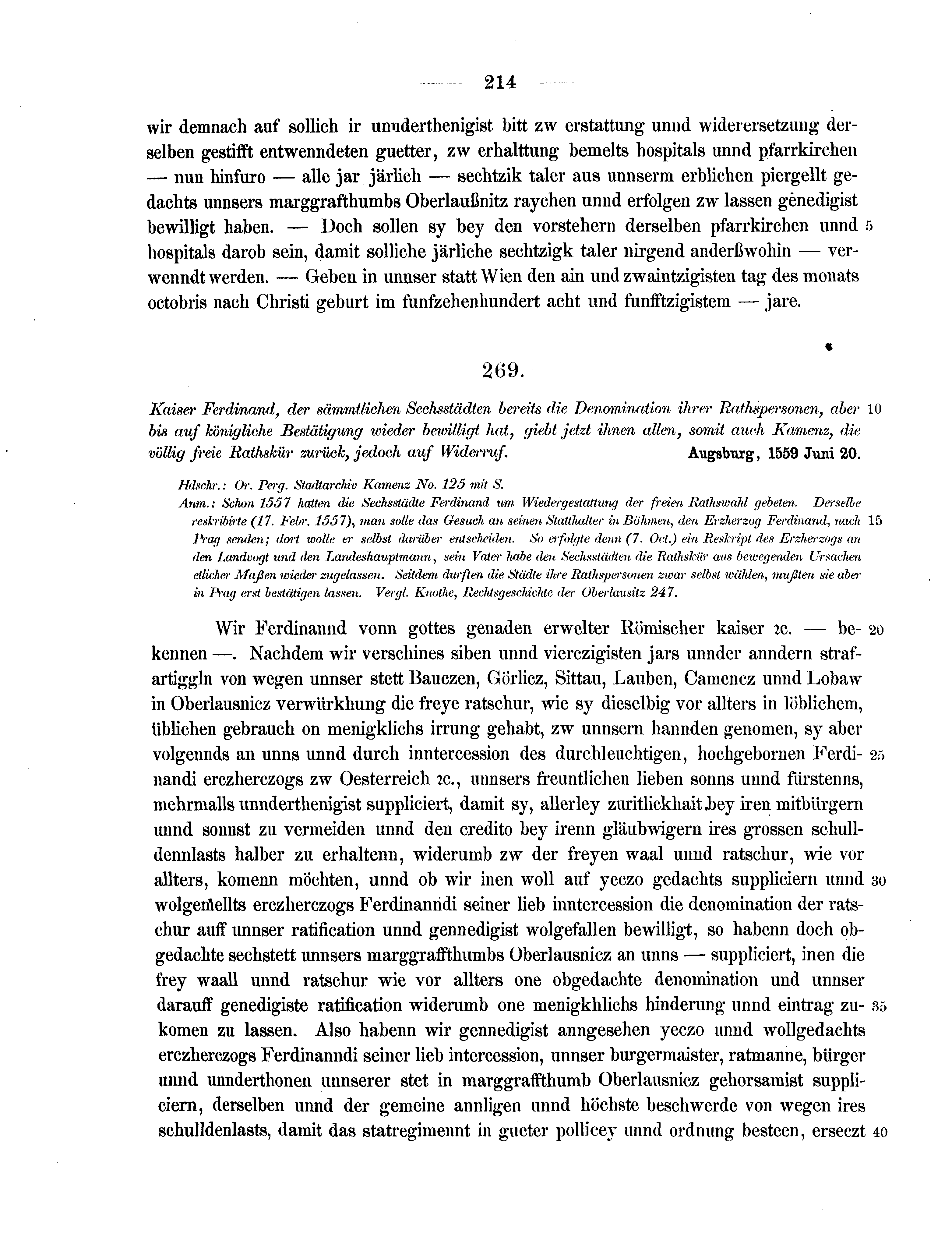 Historische Urkunde Seite 214 aus Band cds2_07
