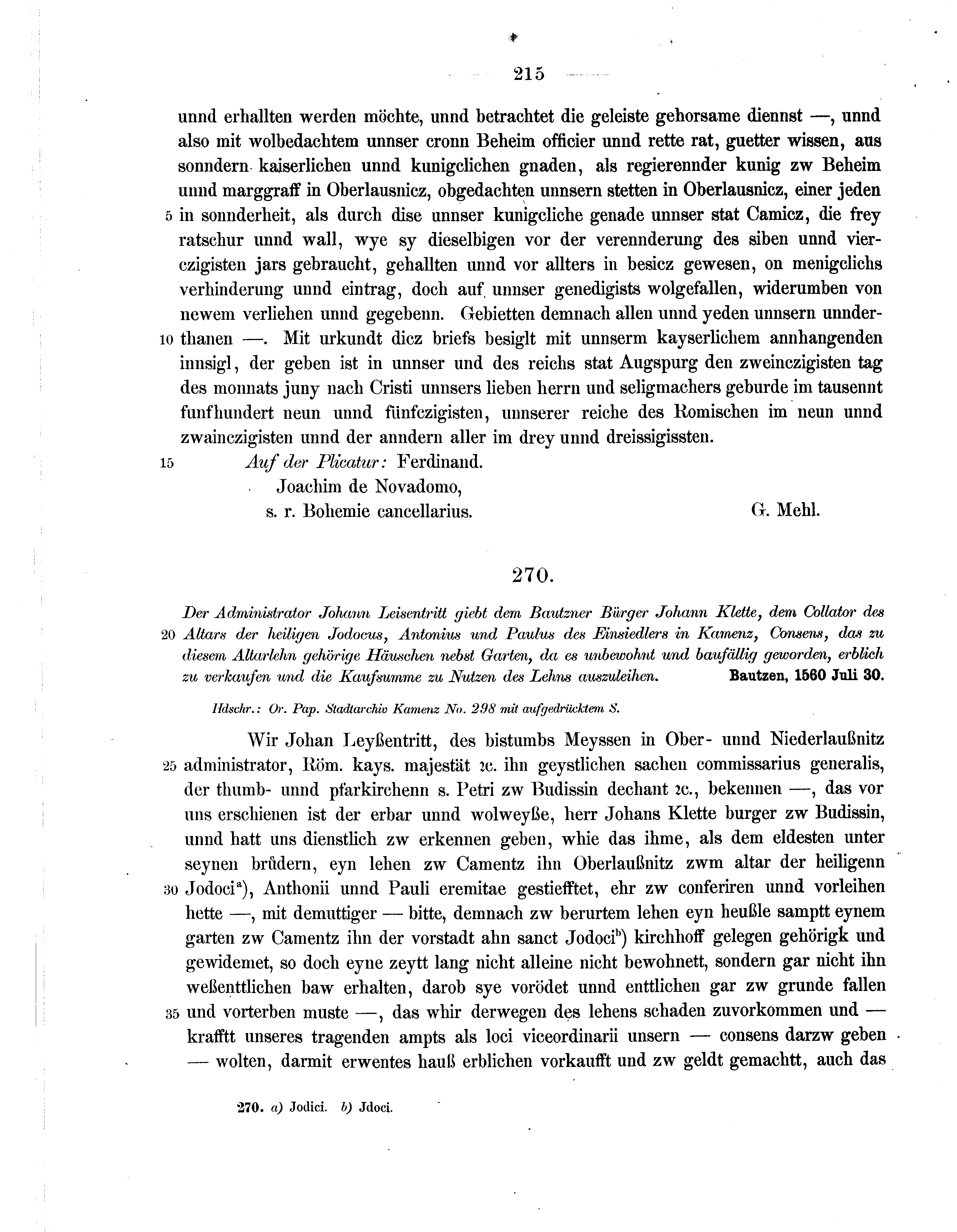 Historische Urkunde Seite 215 aus Band cds2_07