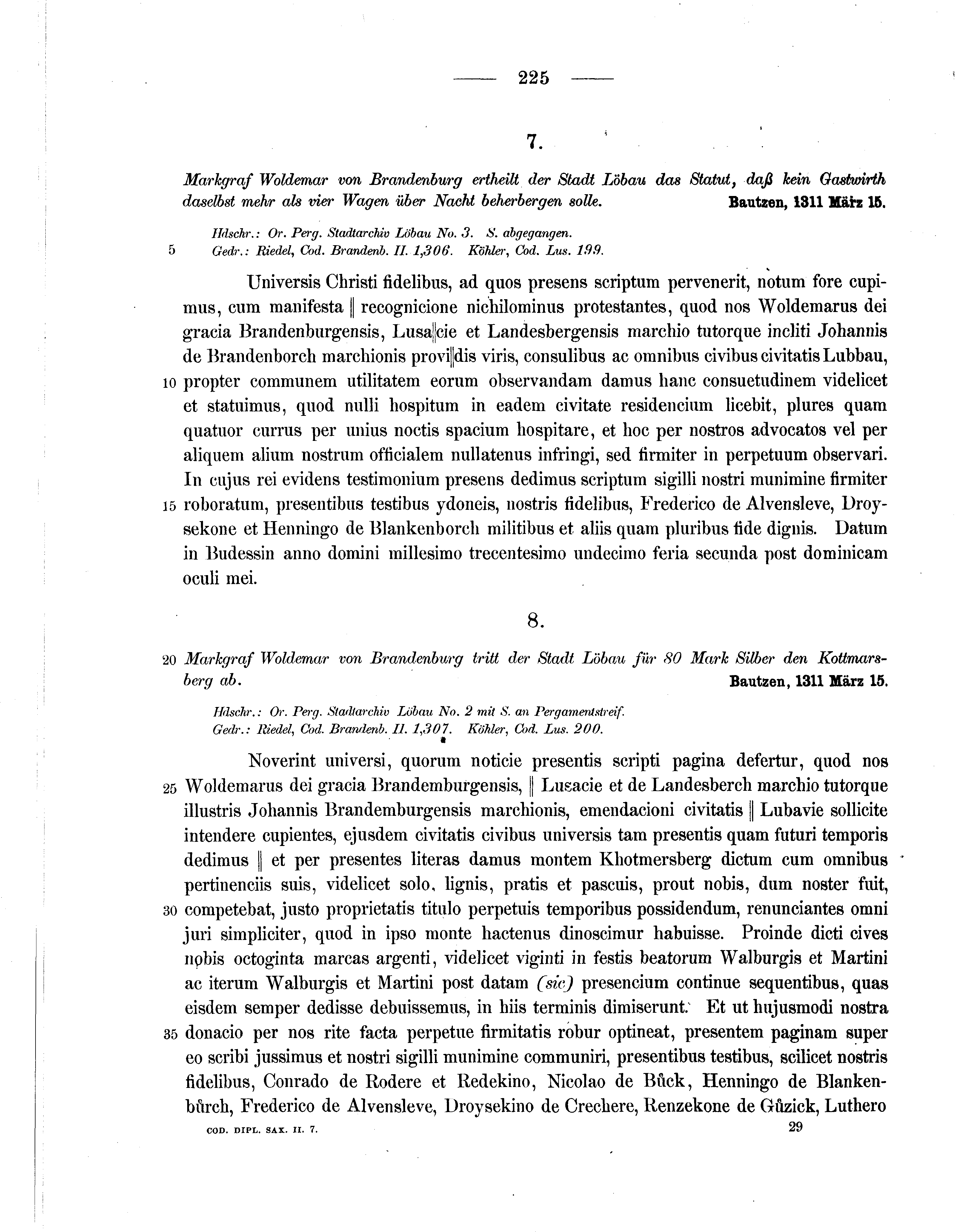 Historische Urkunde Seite 225 aus Band cds2_07