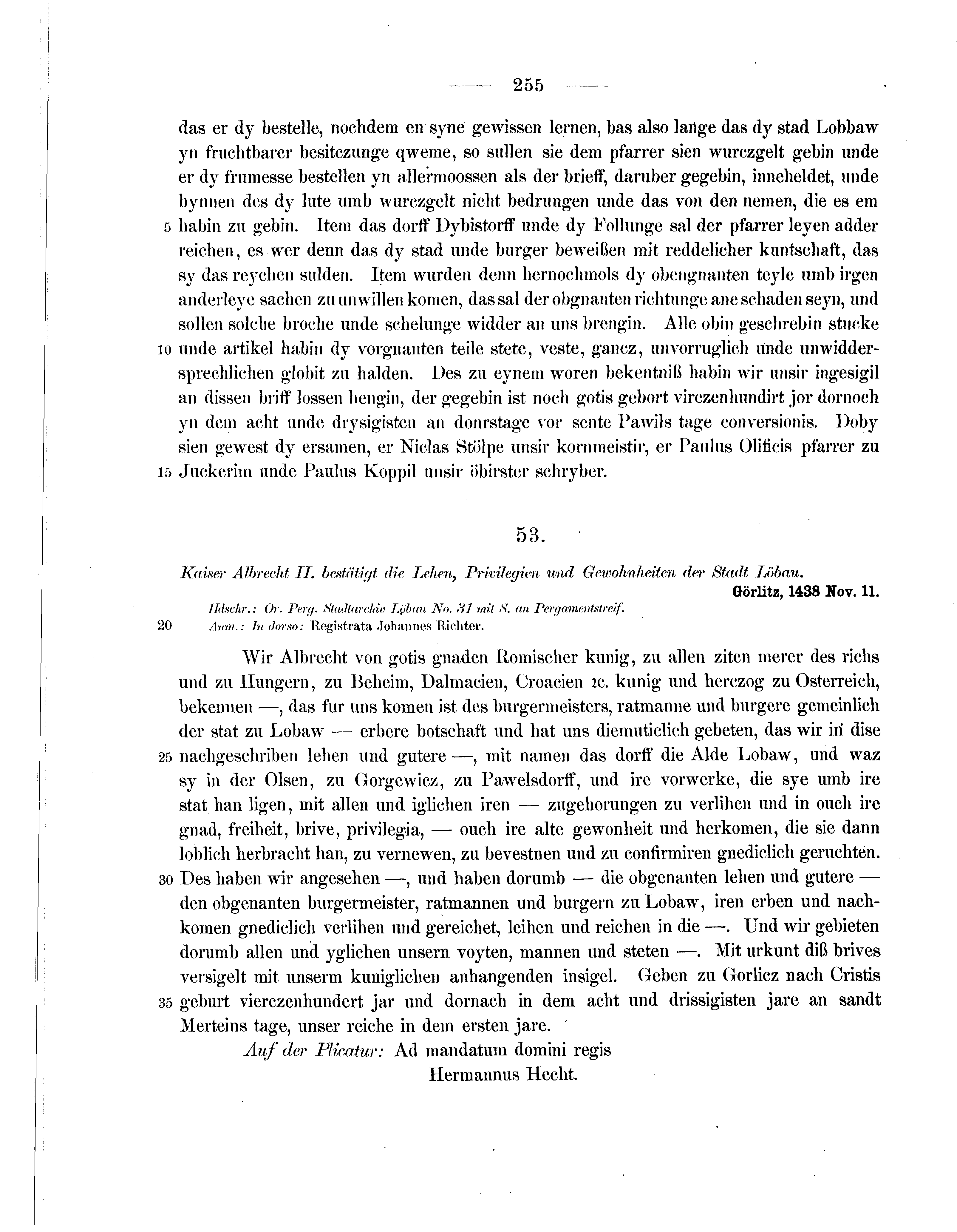 Historische Urkunde Seite 255 aus Band cds2_07