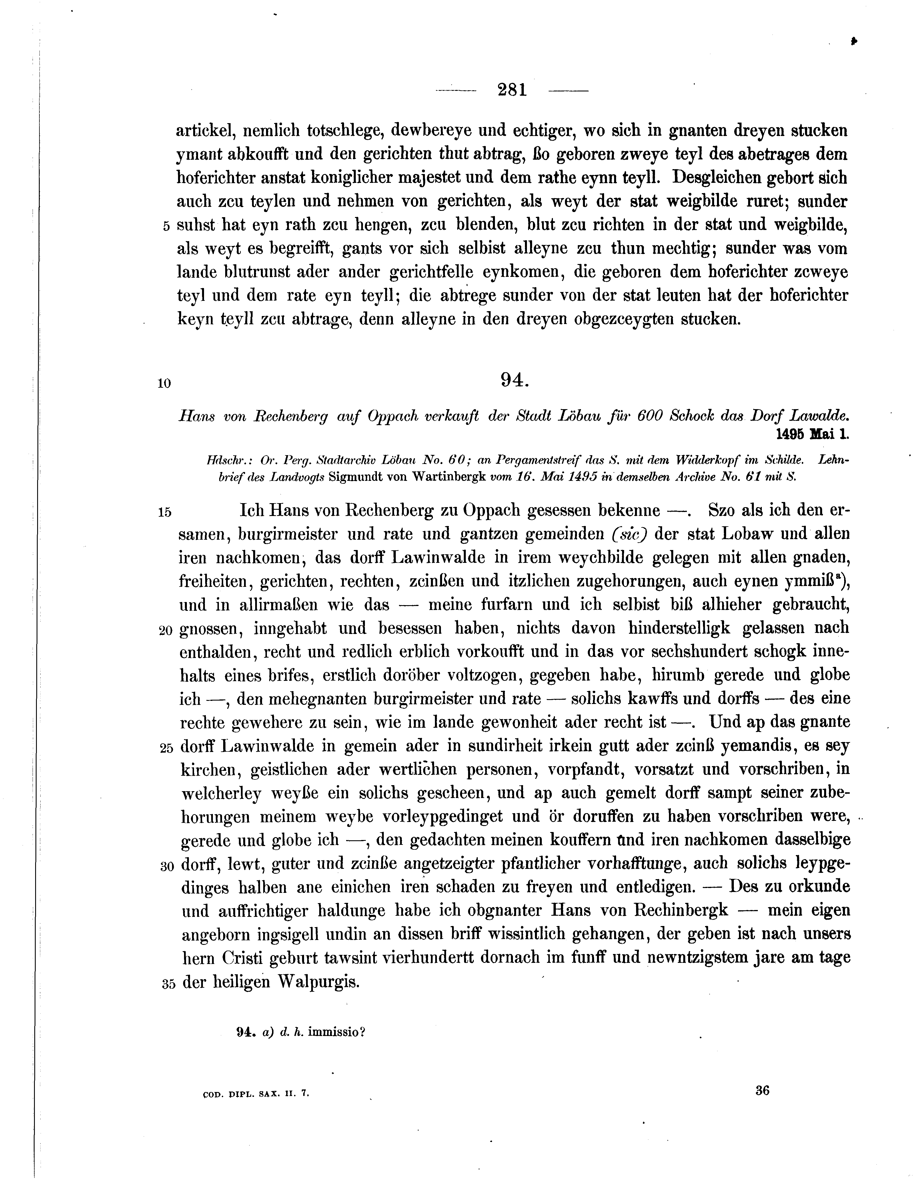 Historische Urkunde Seite 281 aus Band cds2_07