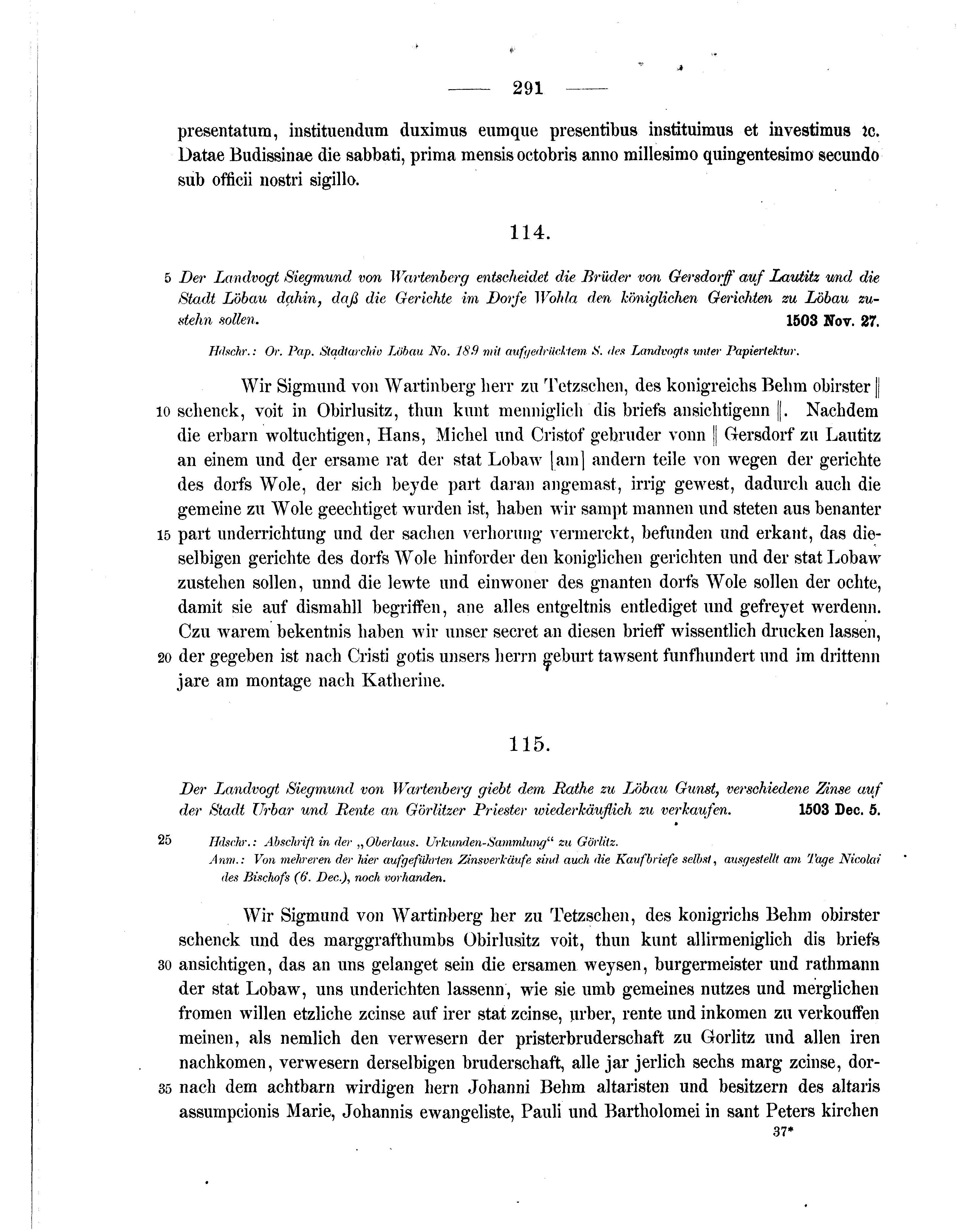 Historische Urkunde Seite 291 aus Band cds2_07