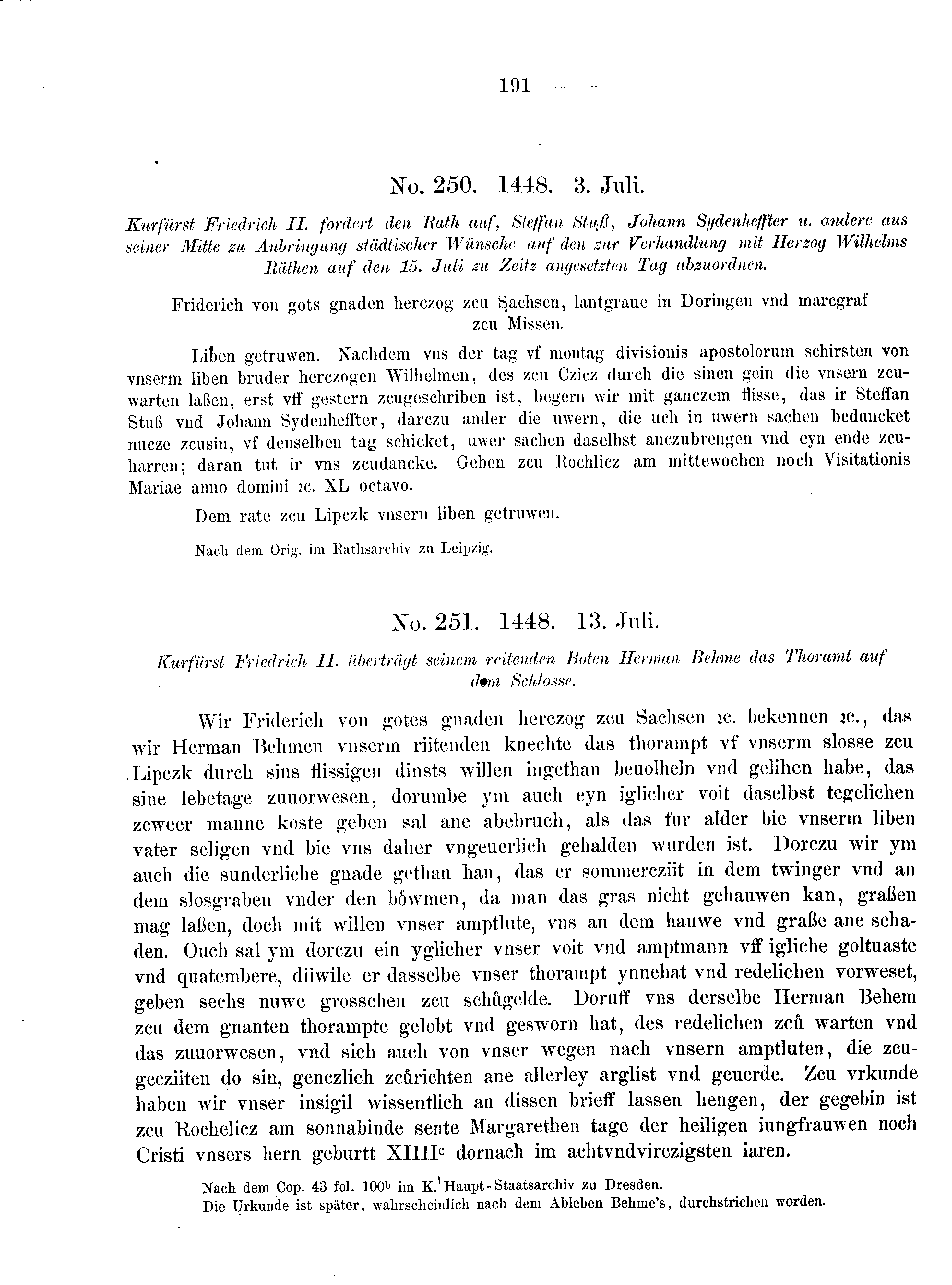 Historische Urkunde Seite 191 aus Band cds2_08