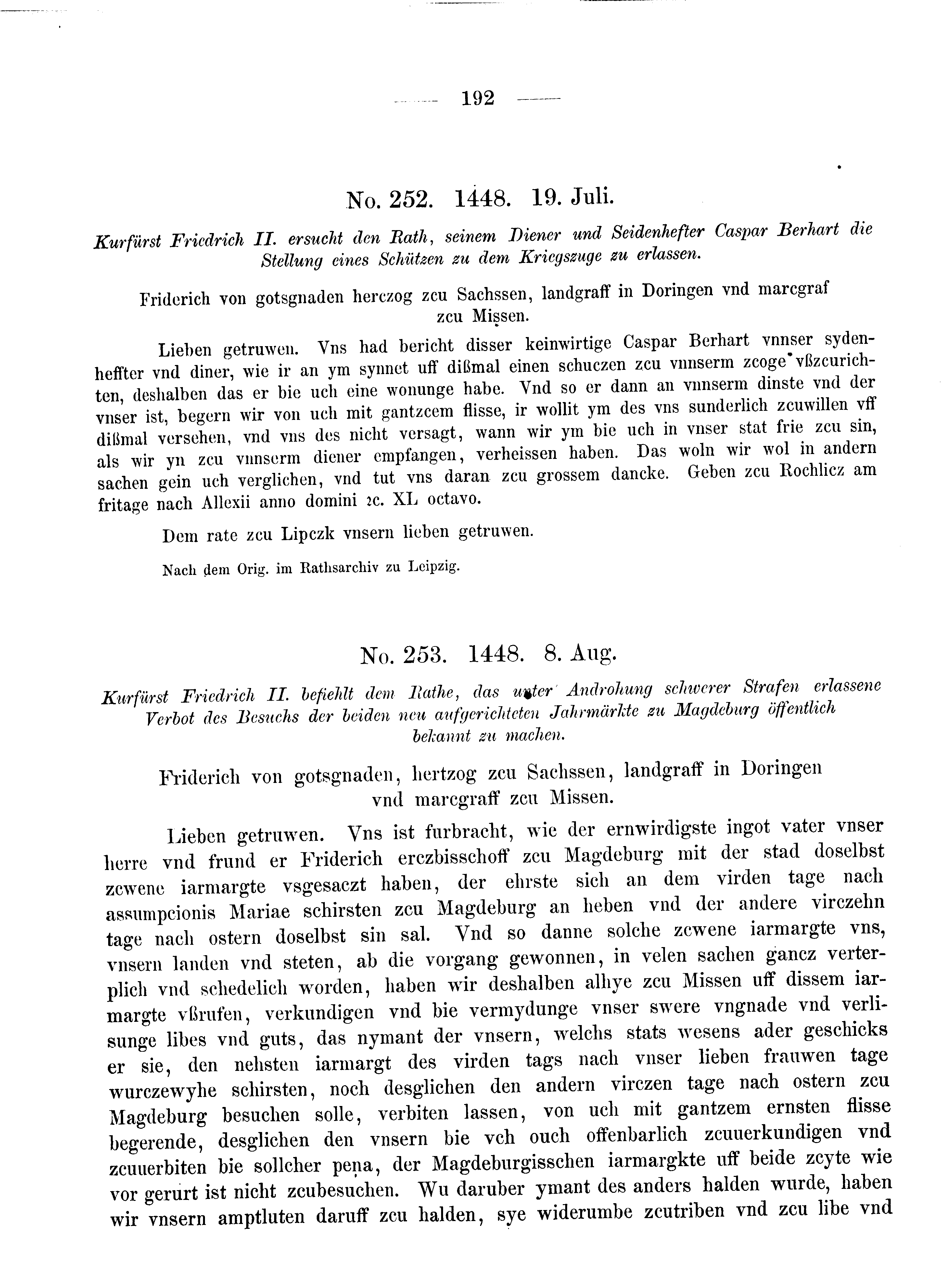 Historische Urkunde Seite 192 aus Band cds2_08