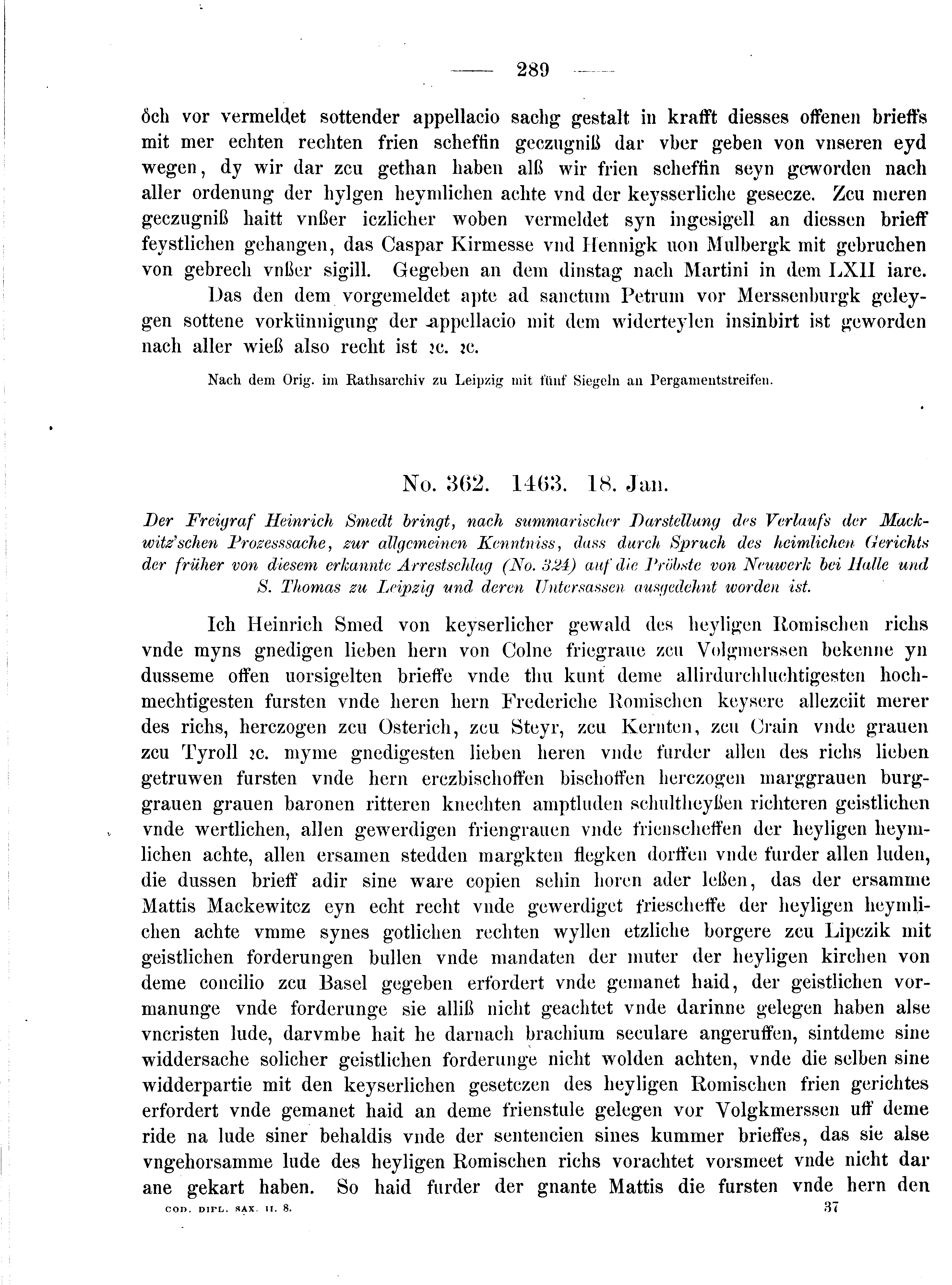 Historische Urkunde Seite 289 aus Band cds2_08