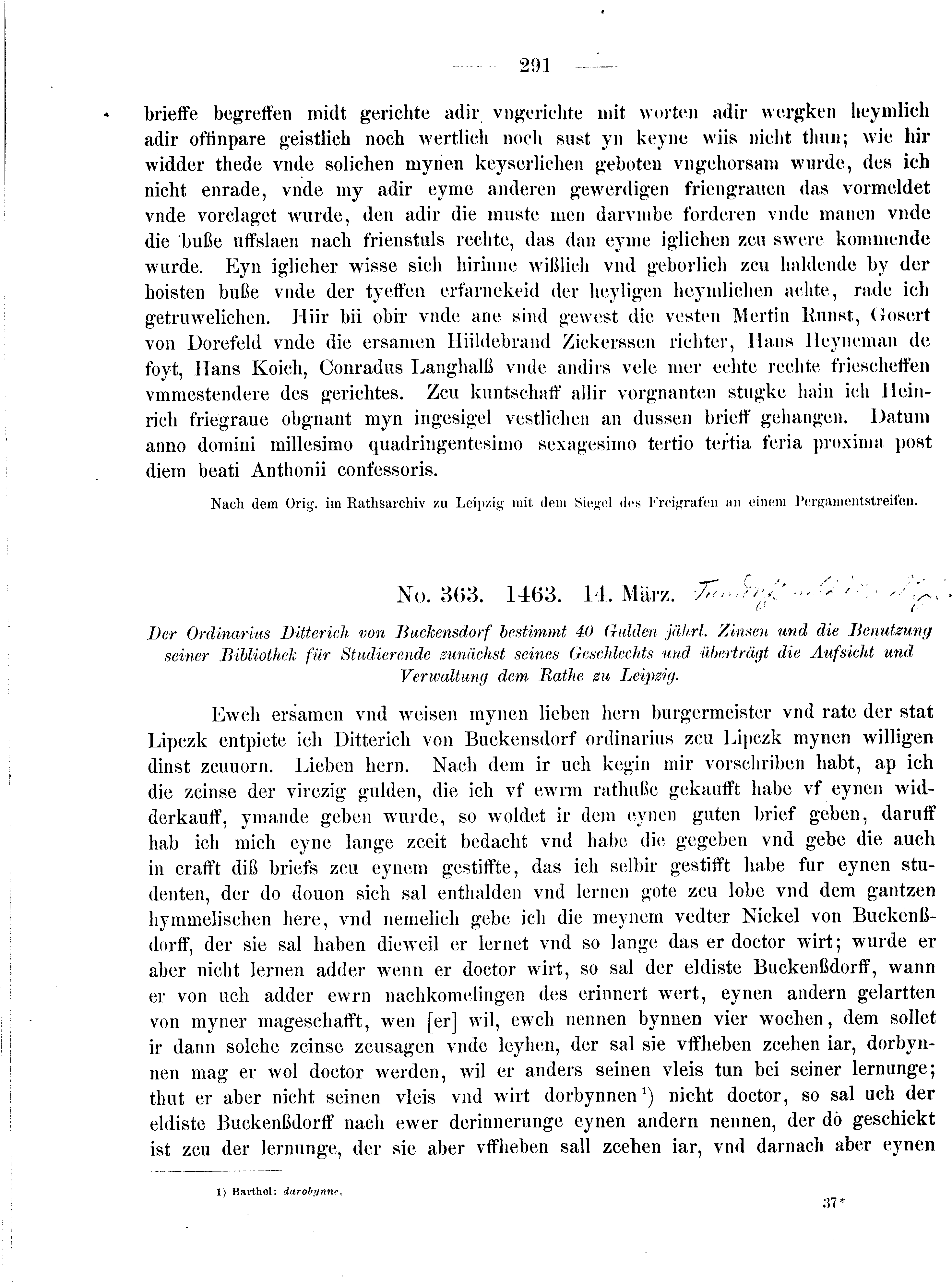 Historische Urkunde Seite 291 aus Band cds2_08