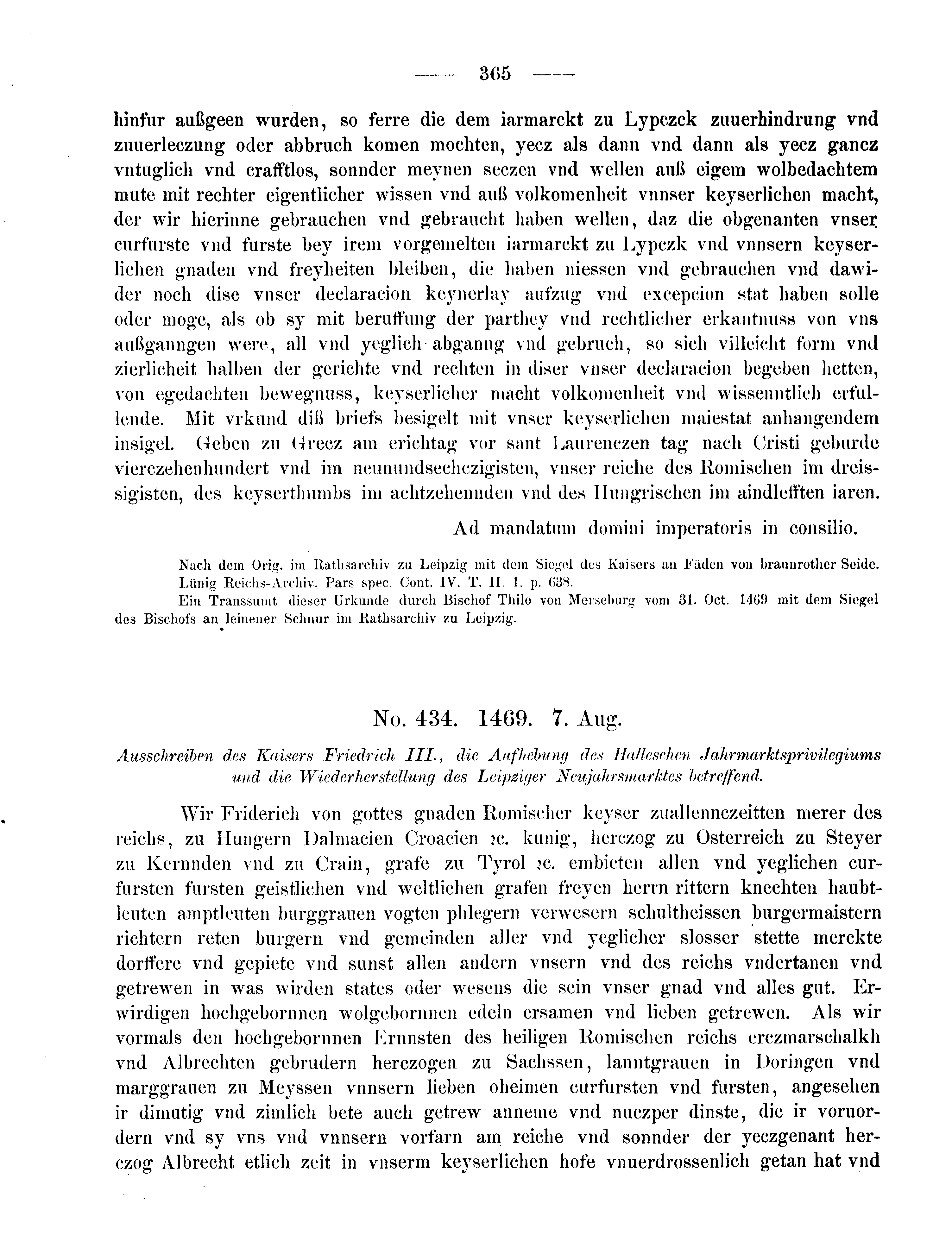 Historische Urkunde Seite 365 aus Band cds2_08