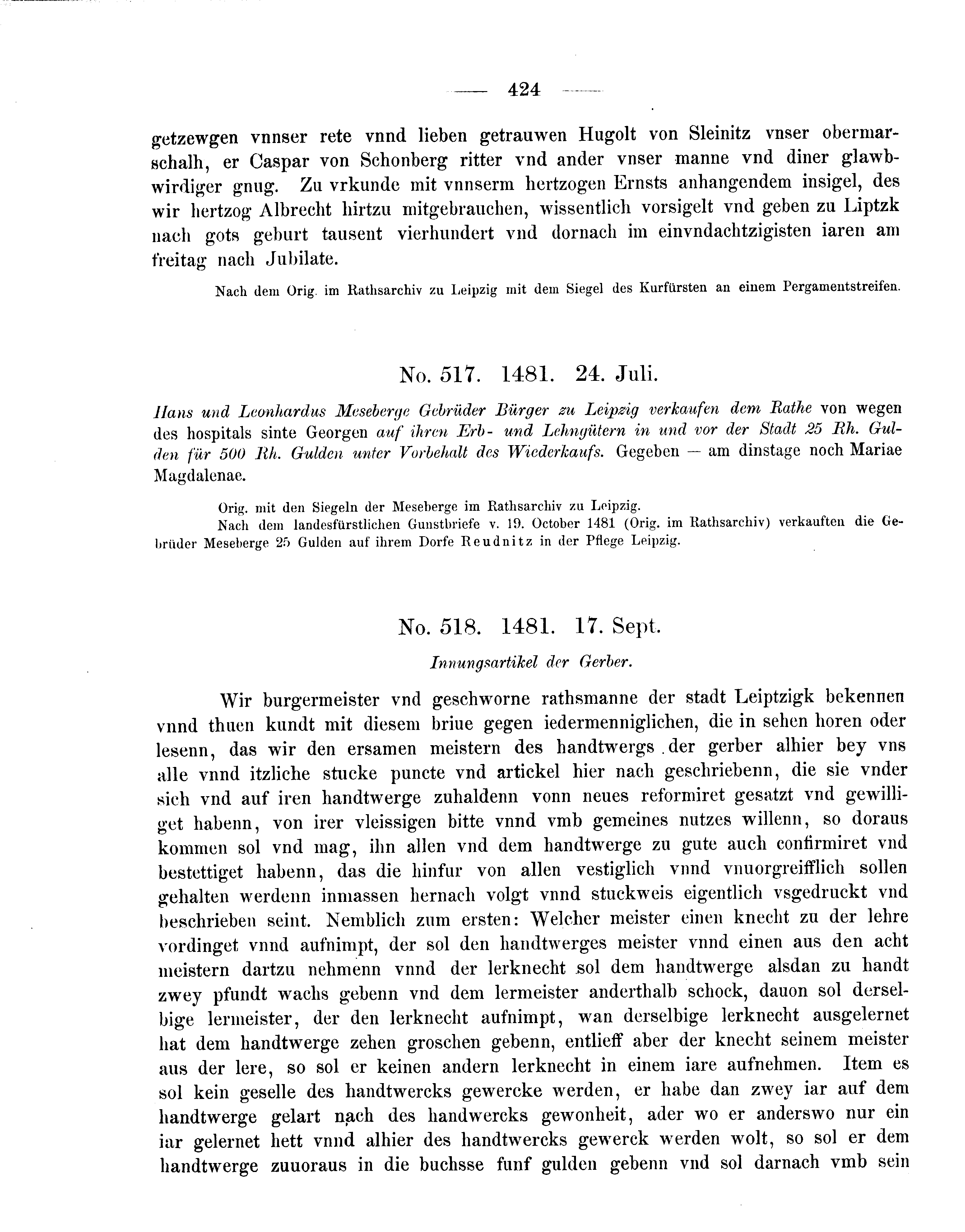 Historische Urkunde Seite 424 aus Band cds2_08