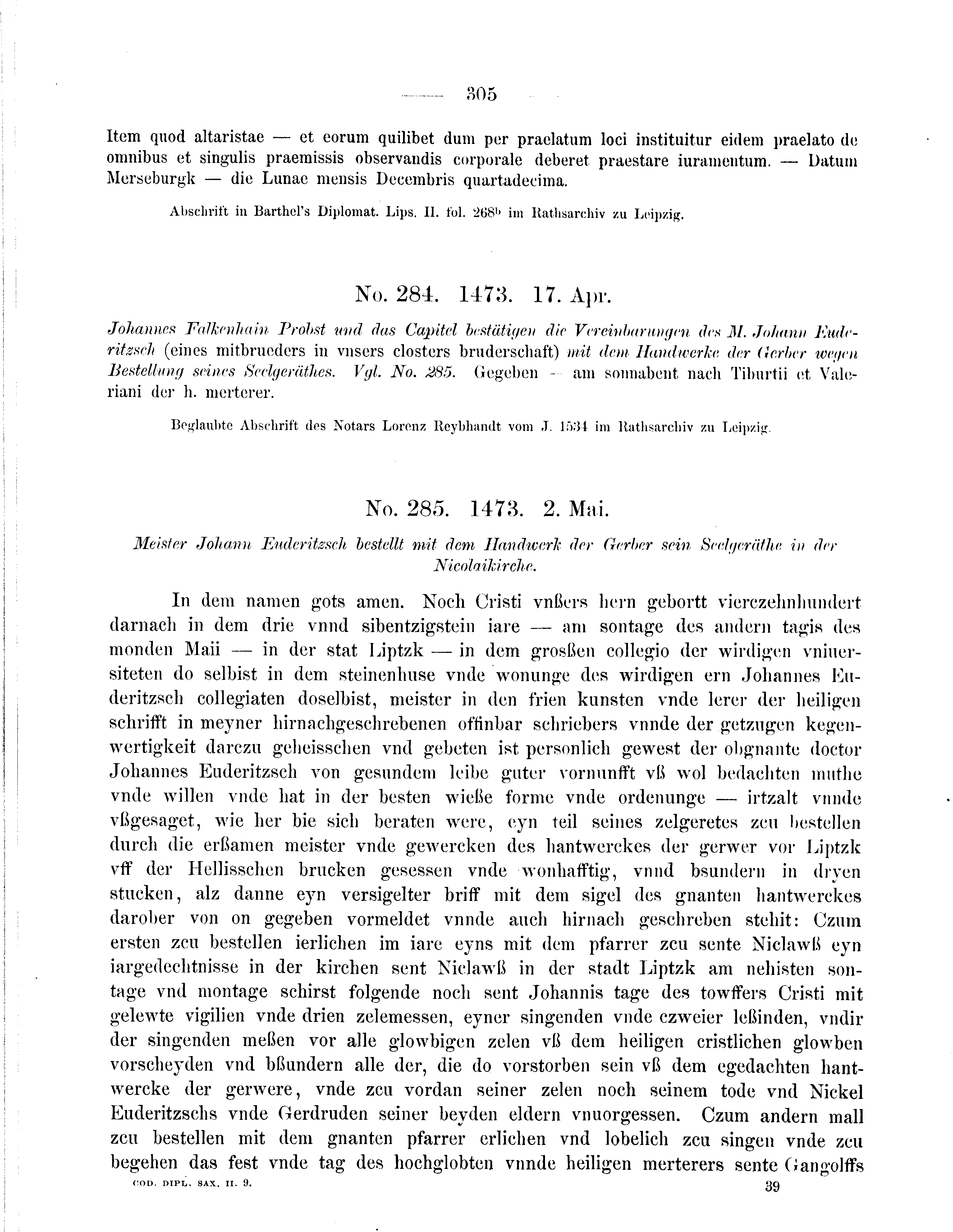 Historische Urkunde Seite 305 aus Band cds2_09