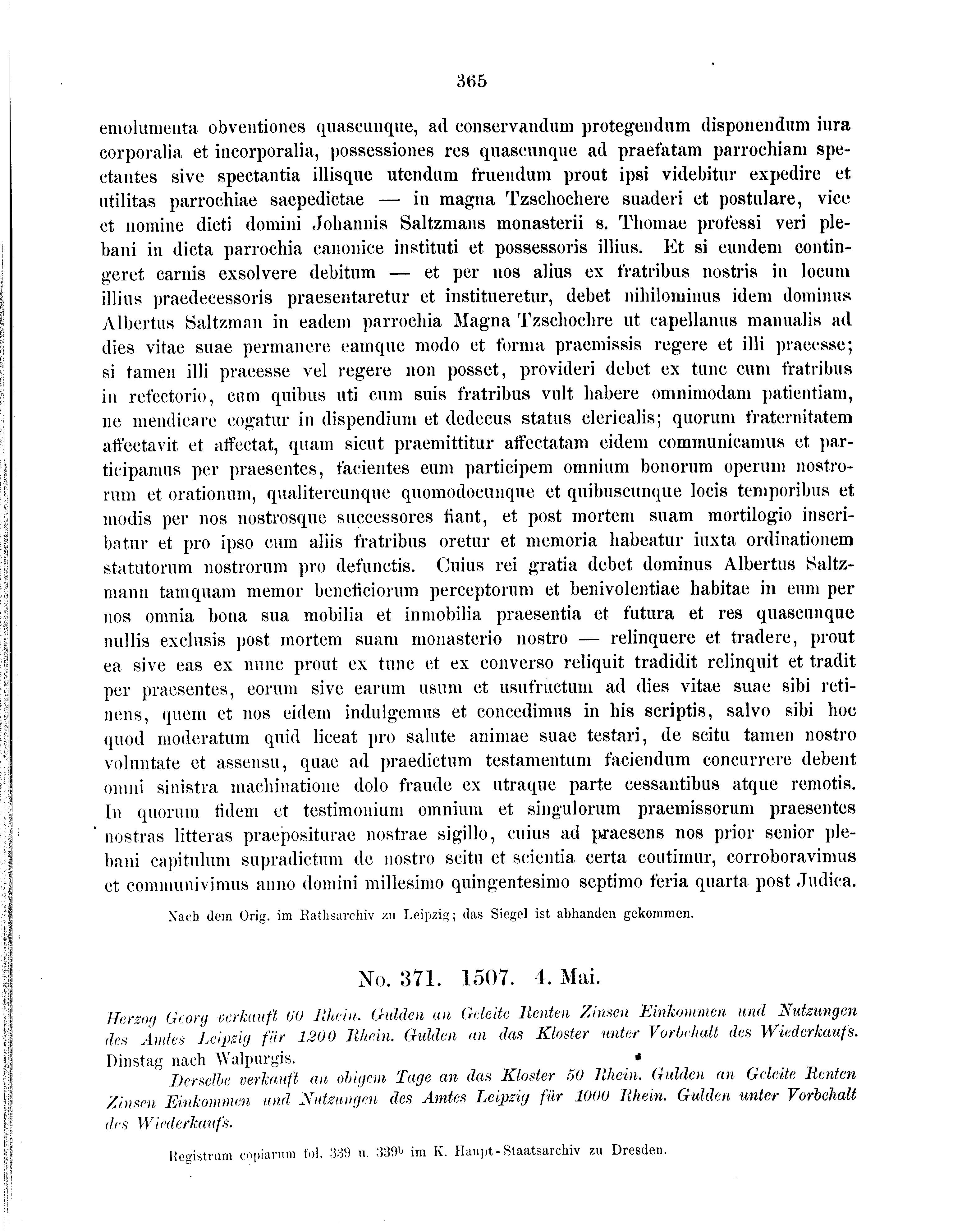 Historische Urkunde Seite 365 aus Band cds2_09