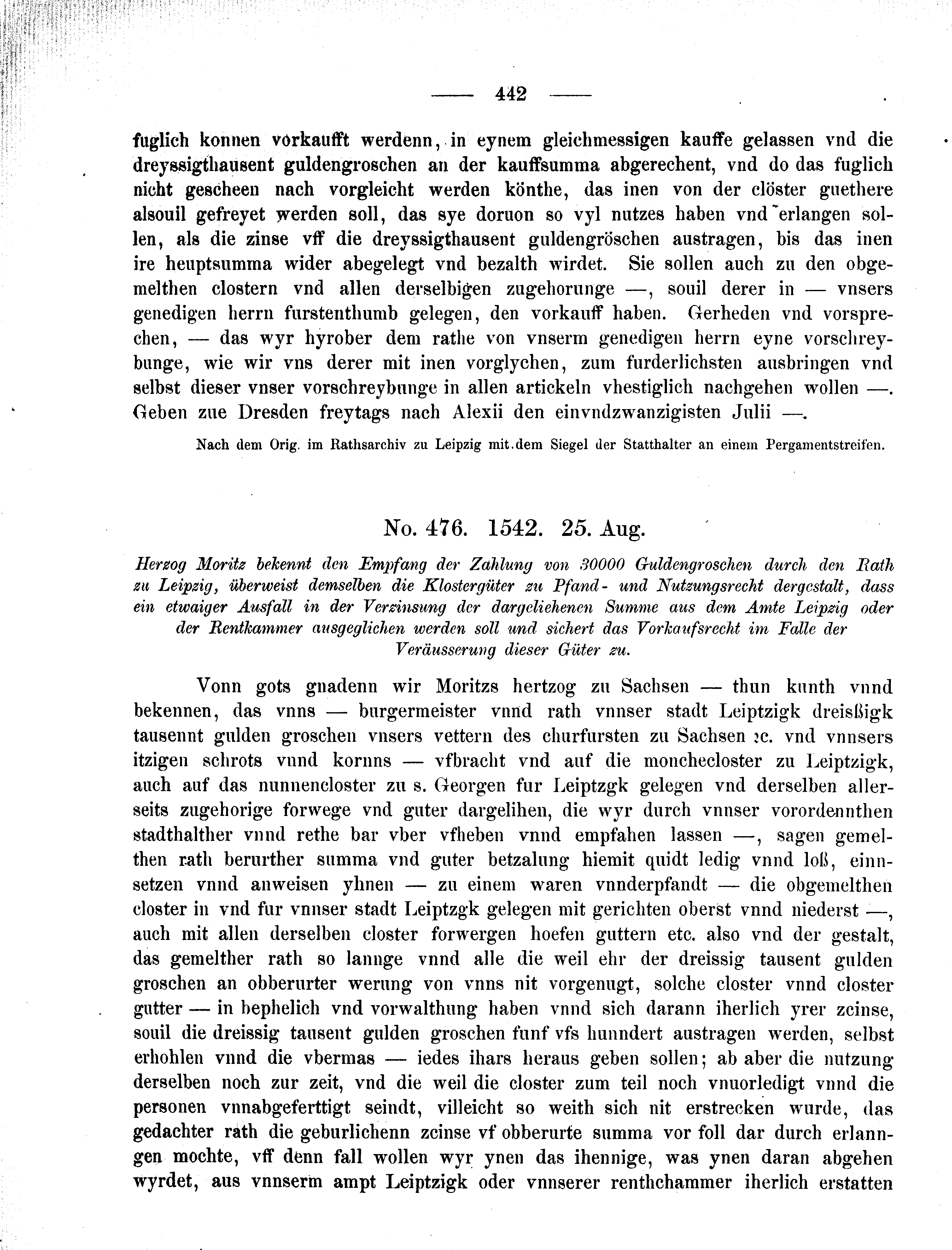 Historische Urkunde Seite 442 aus Band cds2_09