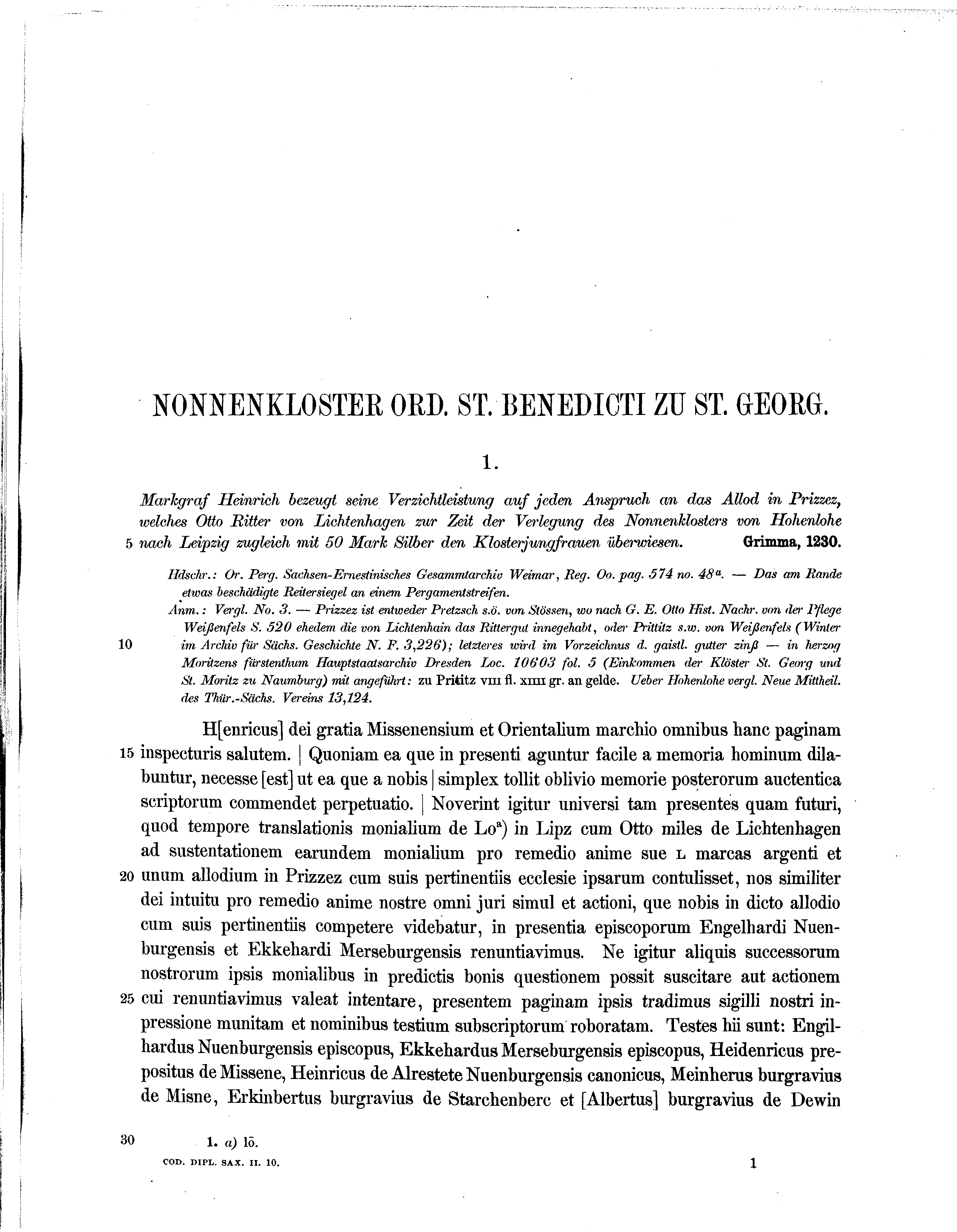 Historische Urkunde Seite 1 aus Band cds2_10