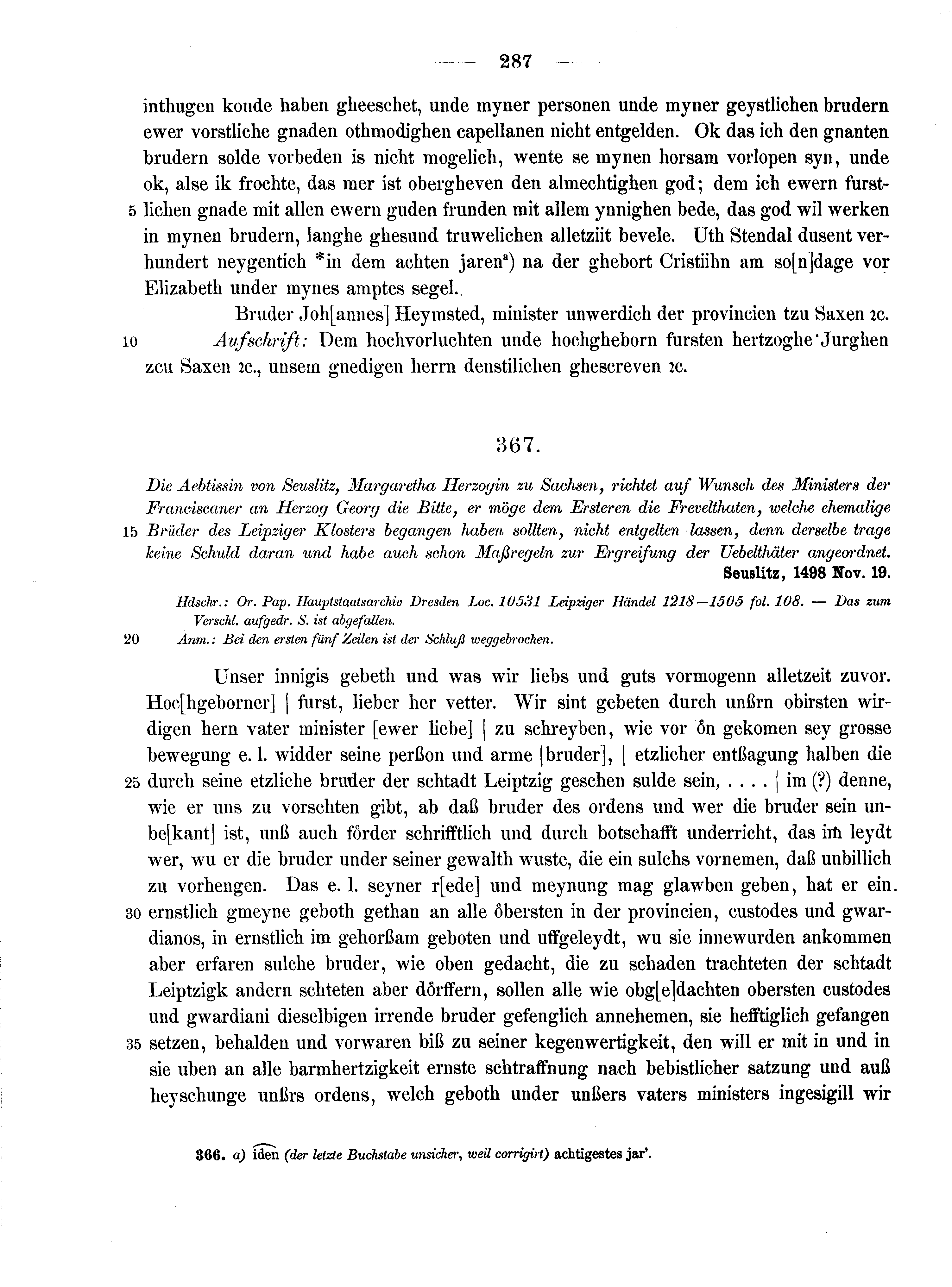 Historische Urkunde Seite 287 aus Band cds2_10