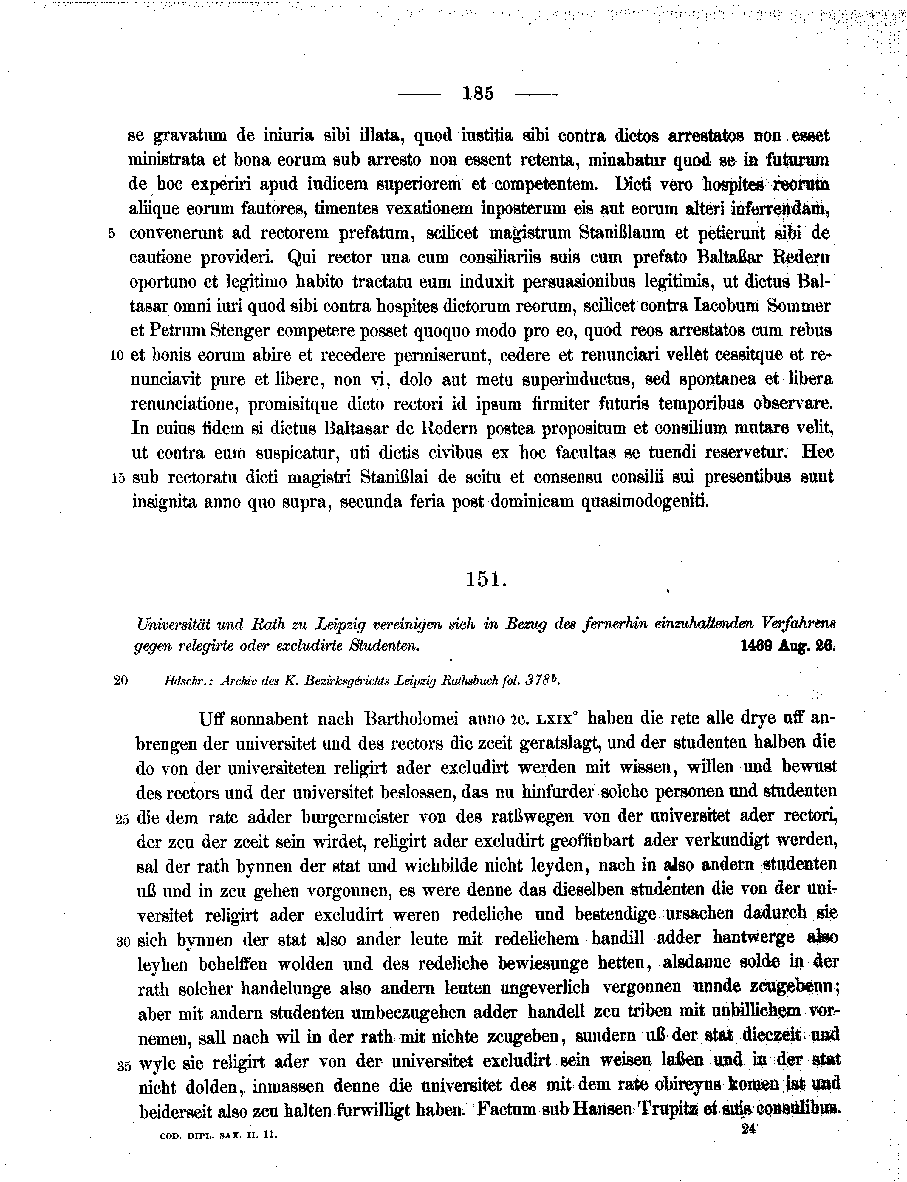 Historische Urkunde Seite 185 aus Band cds2_11