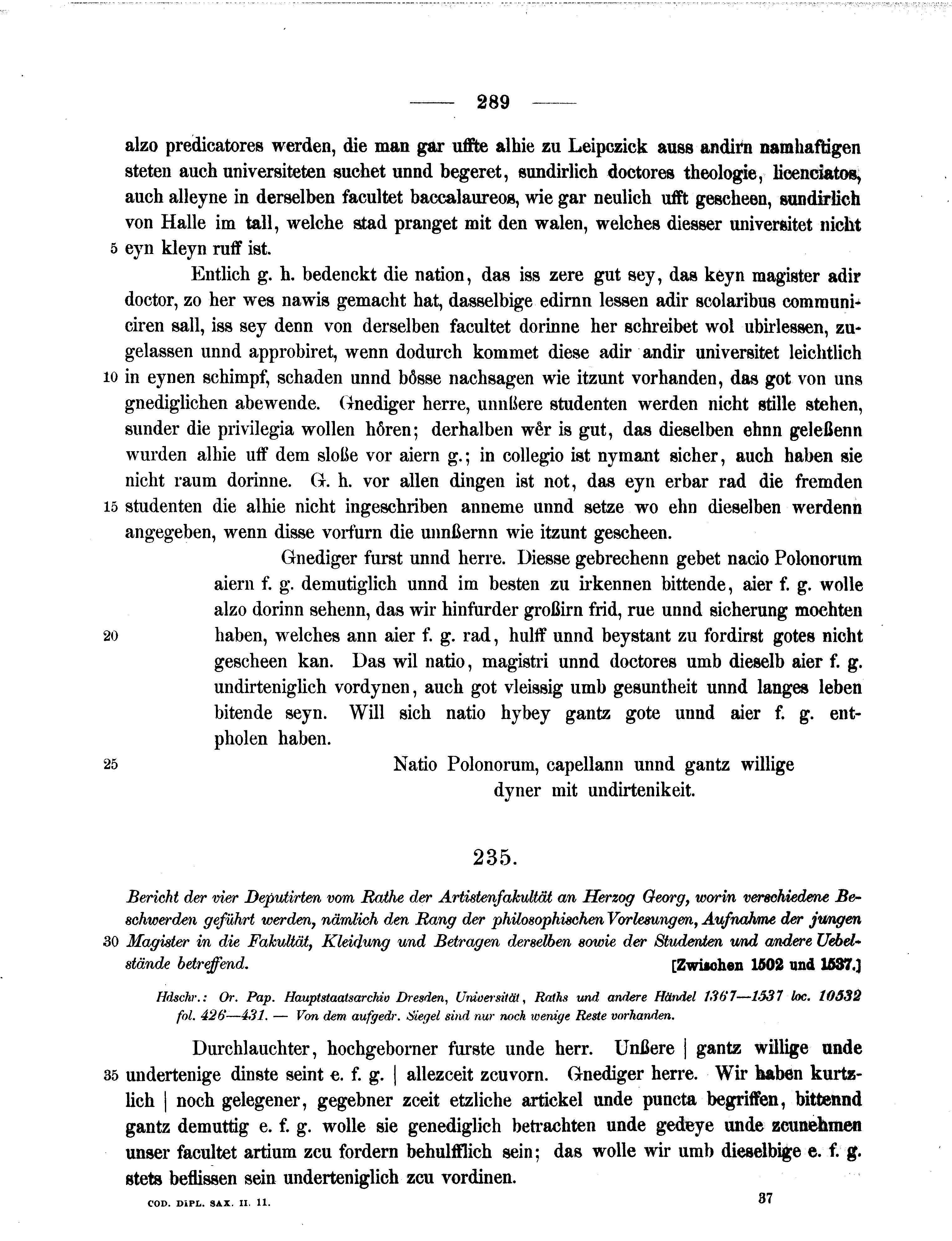 Historische Urkunde Seite 289 aus Band cds2_11