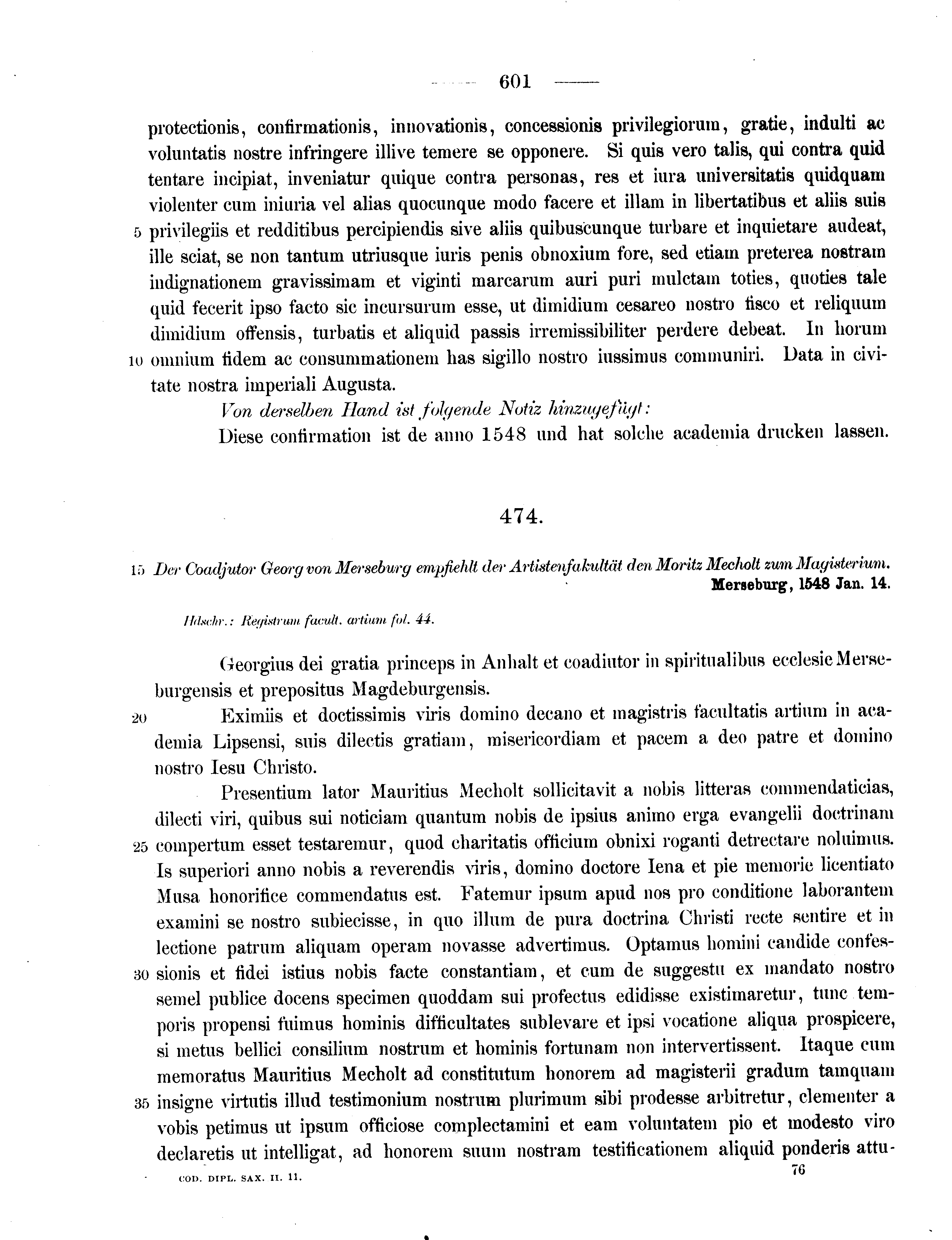 Historische Urkunde Seite 601 aus Band cds2_11