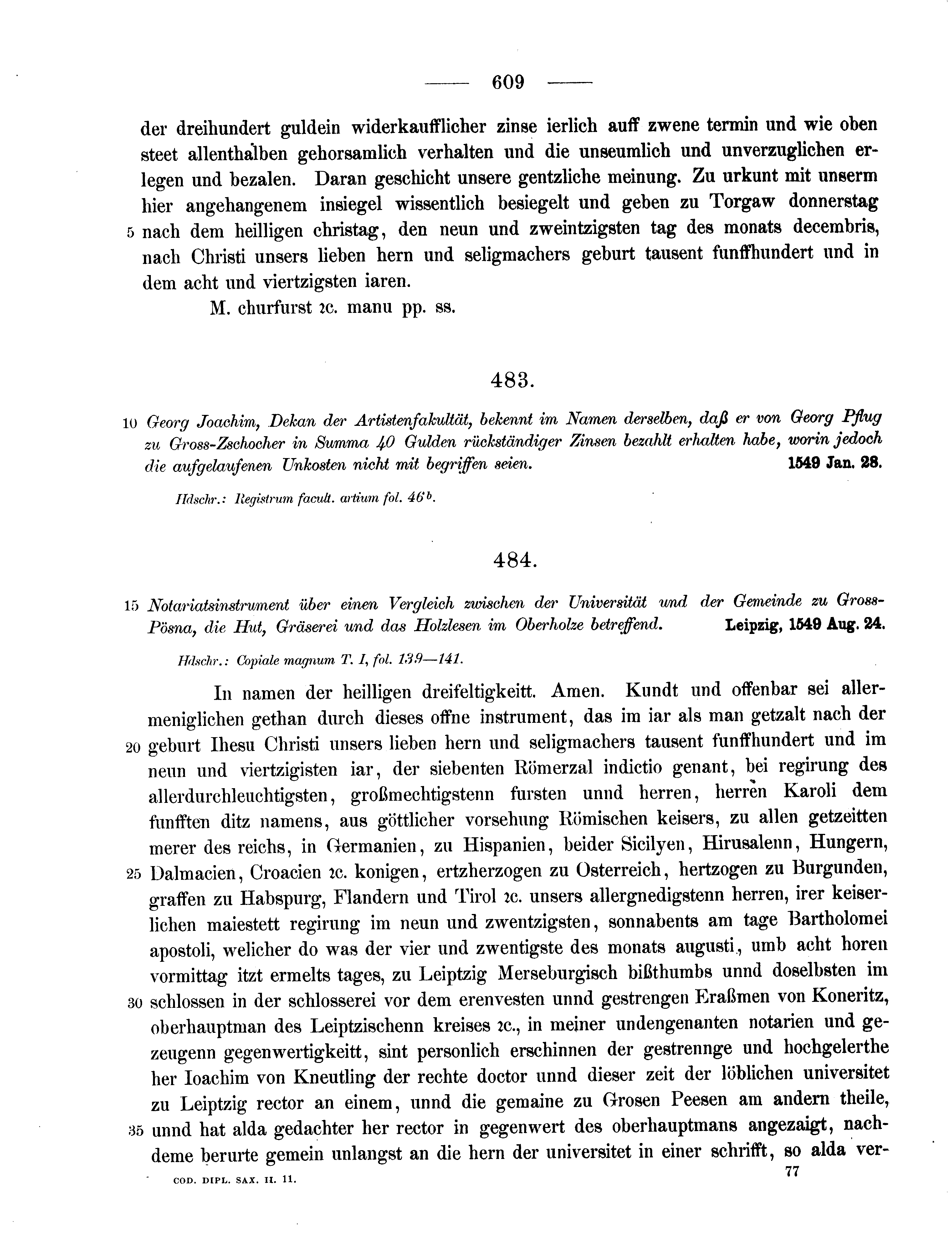 Historische Urkunde Seite 609 aus Band cds2_11