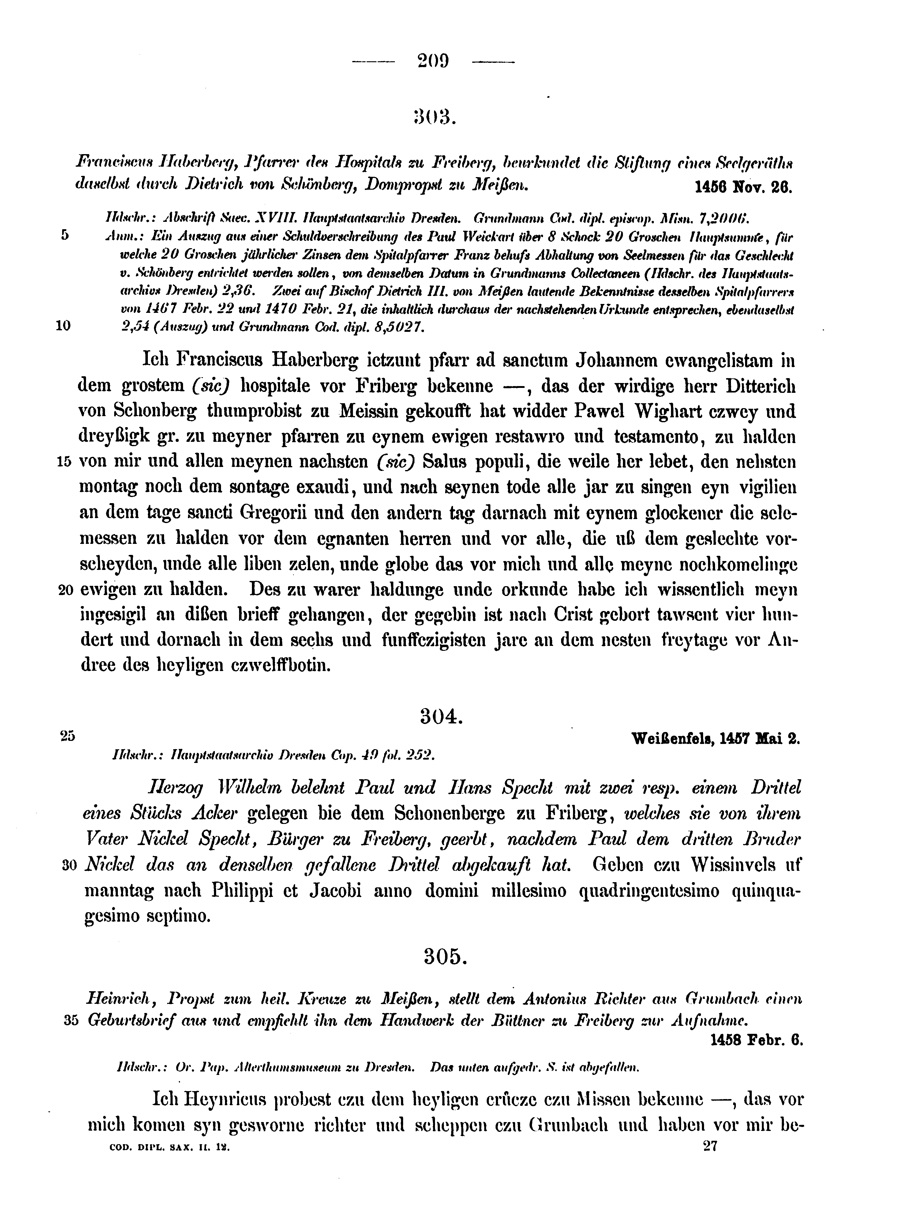 Historische Urkunde Seite 209 aus Band cds2_12