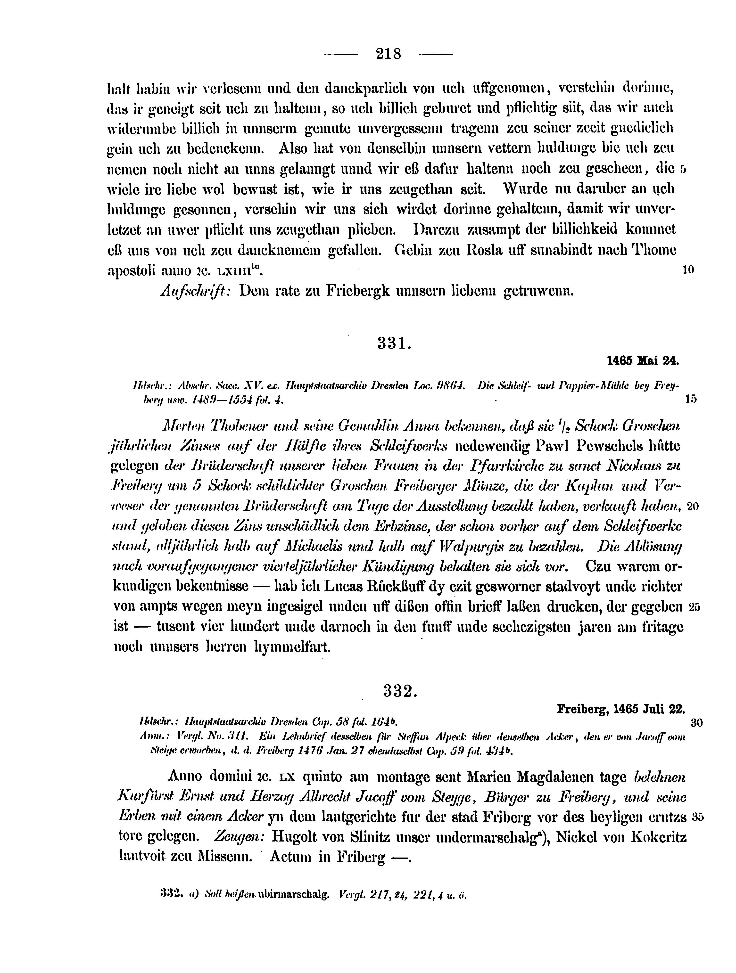 Historische Urkunde Seite 218 aus Band cds2_12