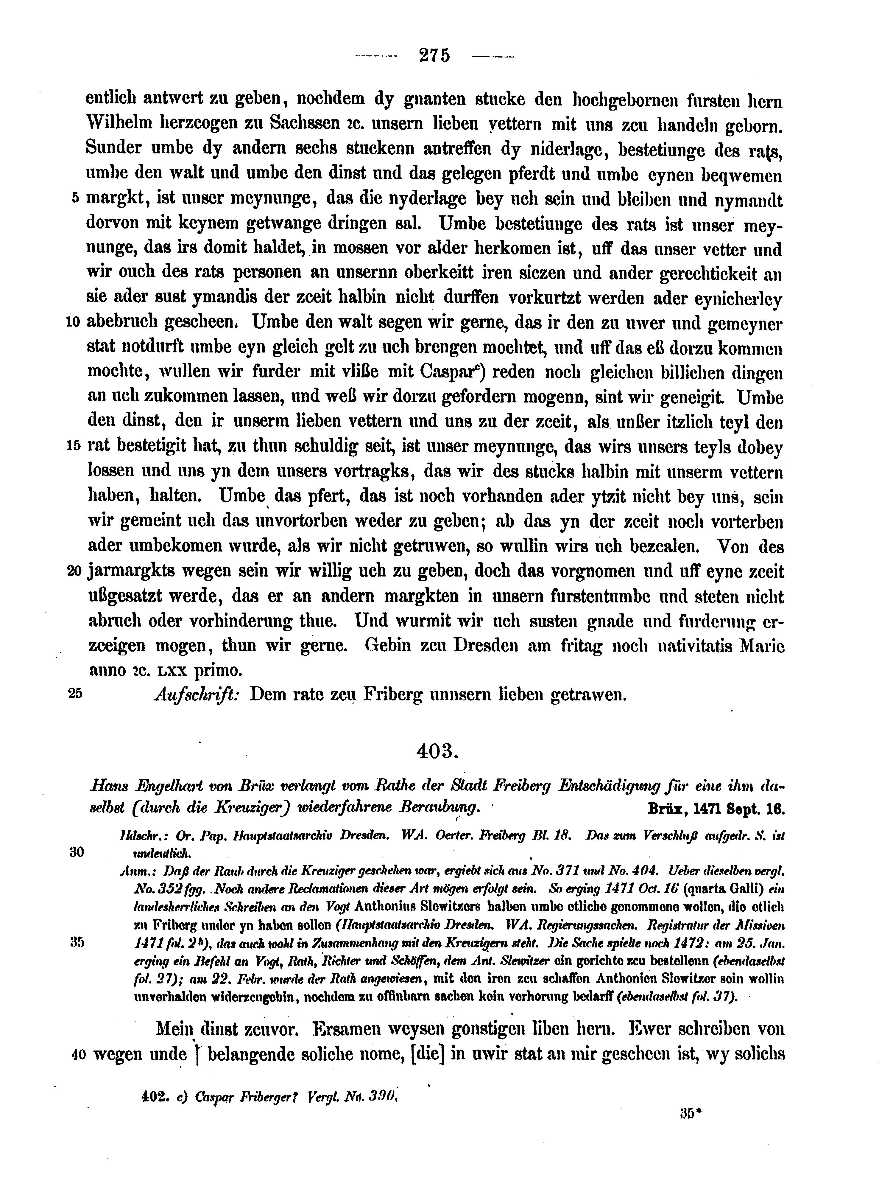 Historische Urkunde Seite 275 aus Band cds2_12