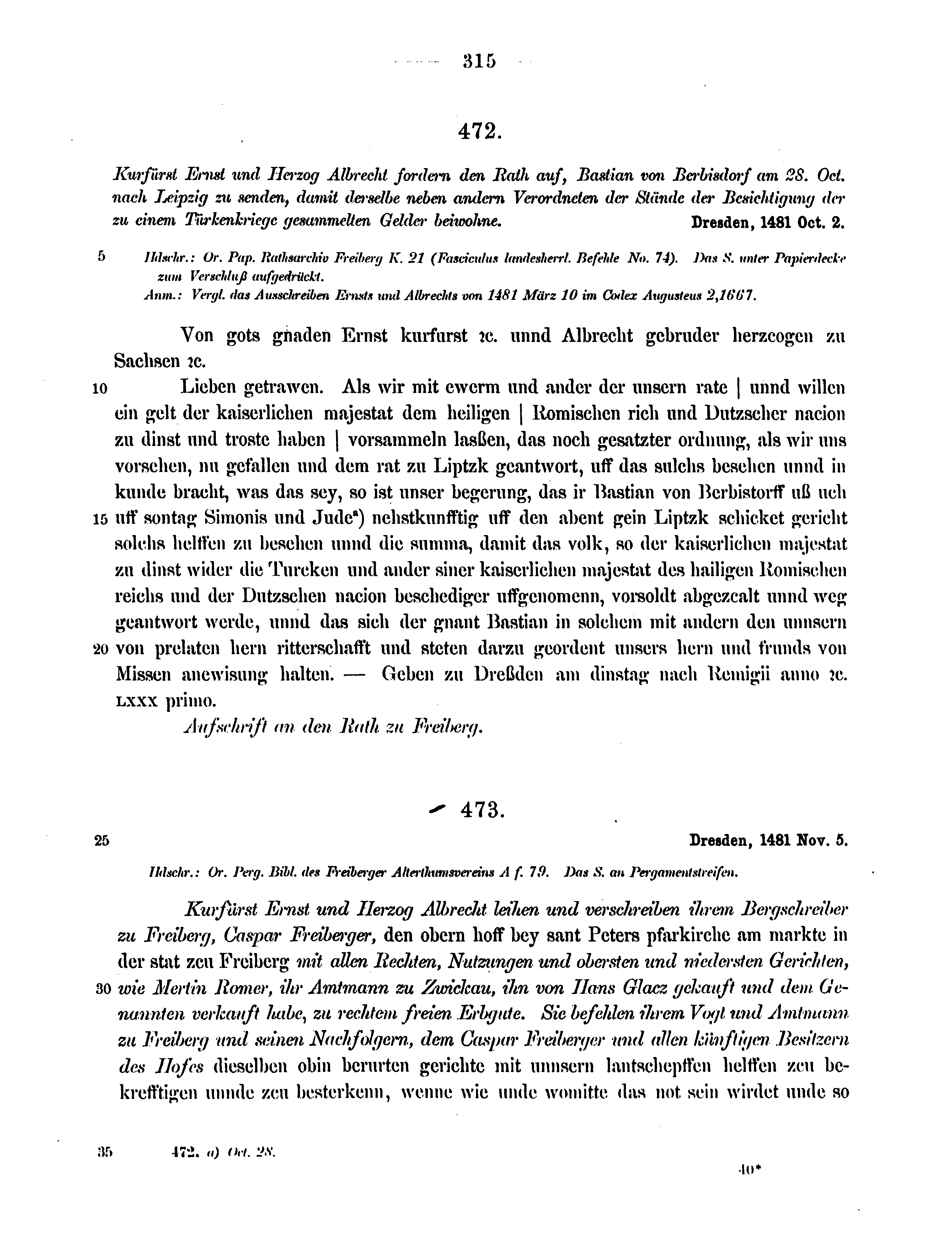 Historische Urkunde Seite 315 aus Band cds2_12