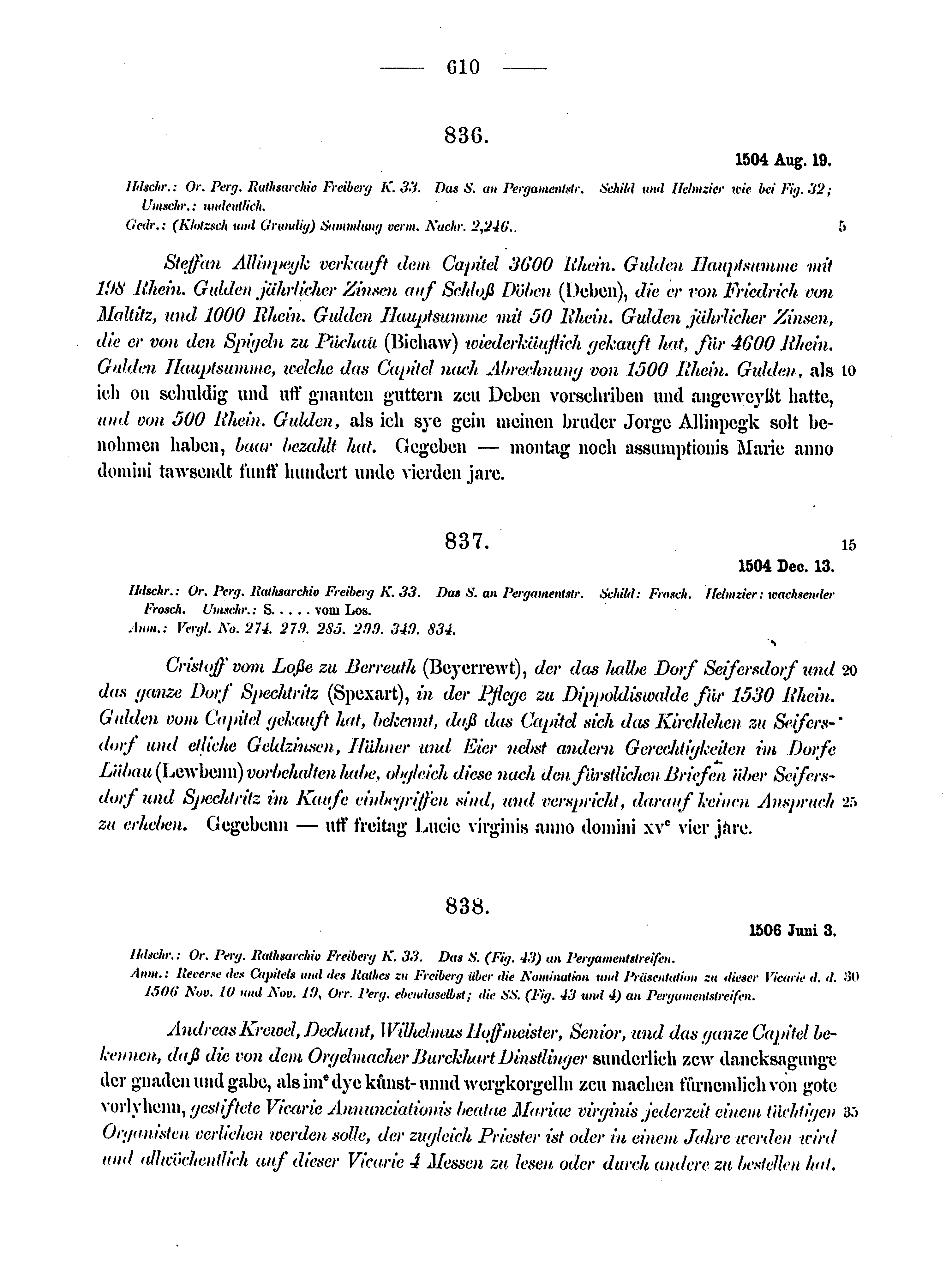 Historische Urkunde Seite 610 aus Band cds2_12