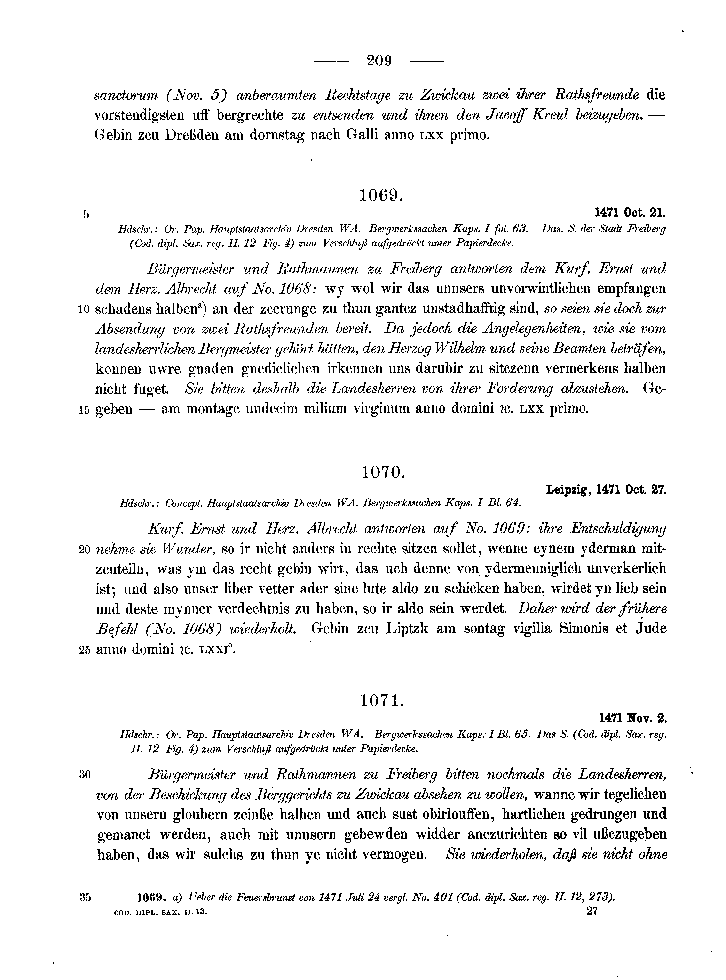 Historische Urkunde Seite 209 aus Band cds2_13