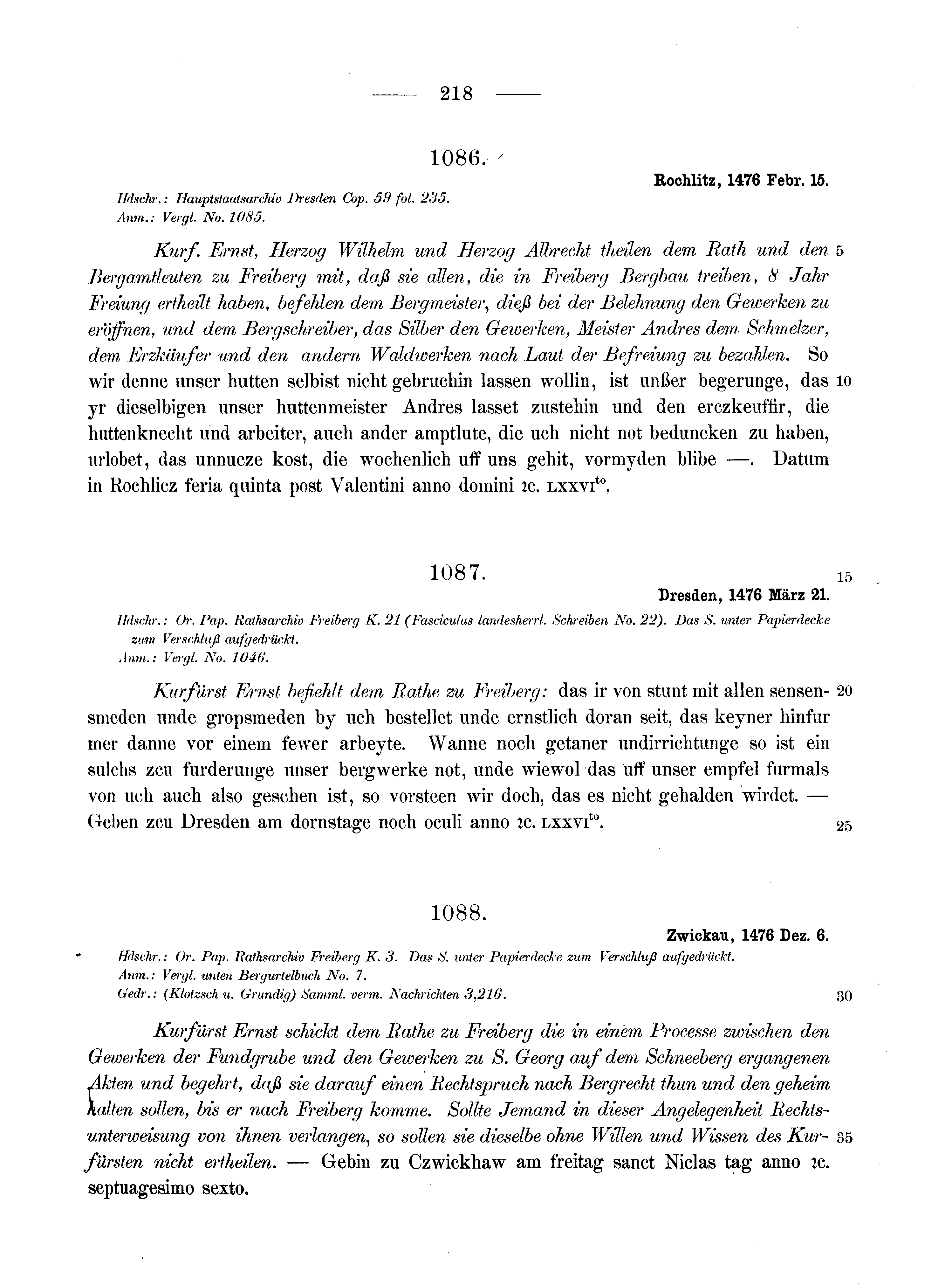 Historische Urkunde Seite 218 aus Band cds2_13