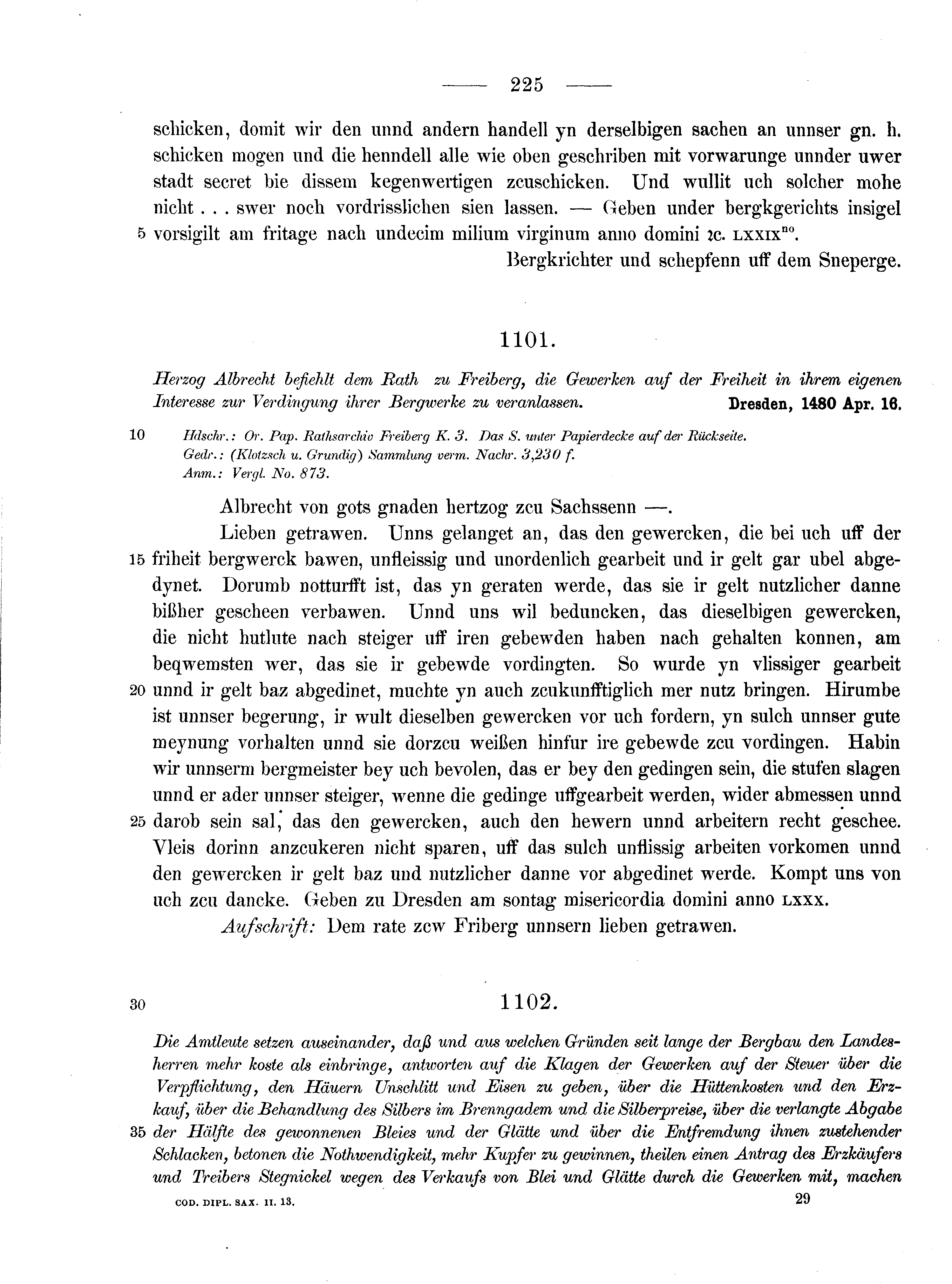 Historische Urkunde Seite 225 aus Band cds2_13