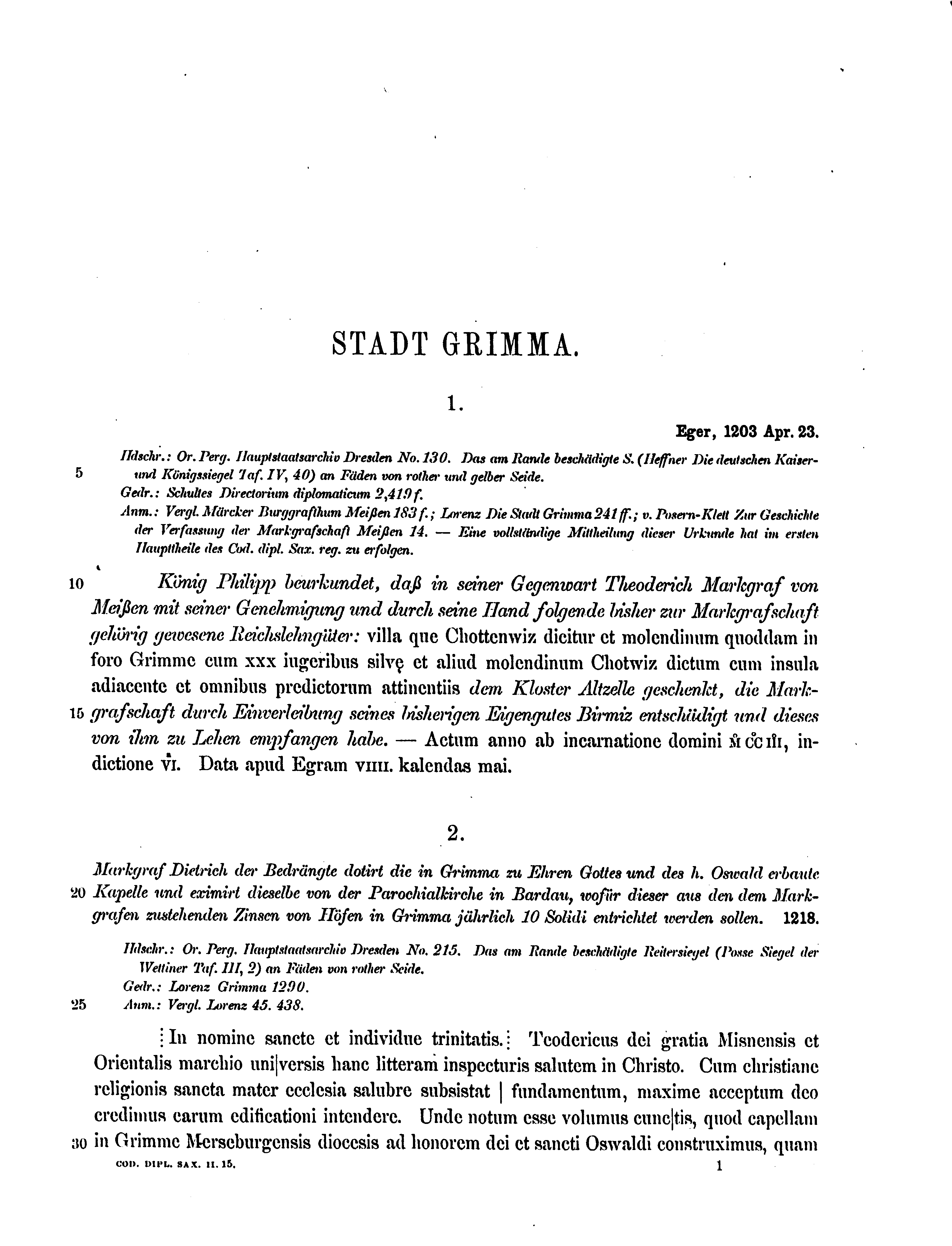 Historische Urkunde Seite 1 aus Band cds2_15