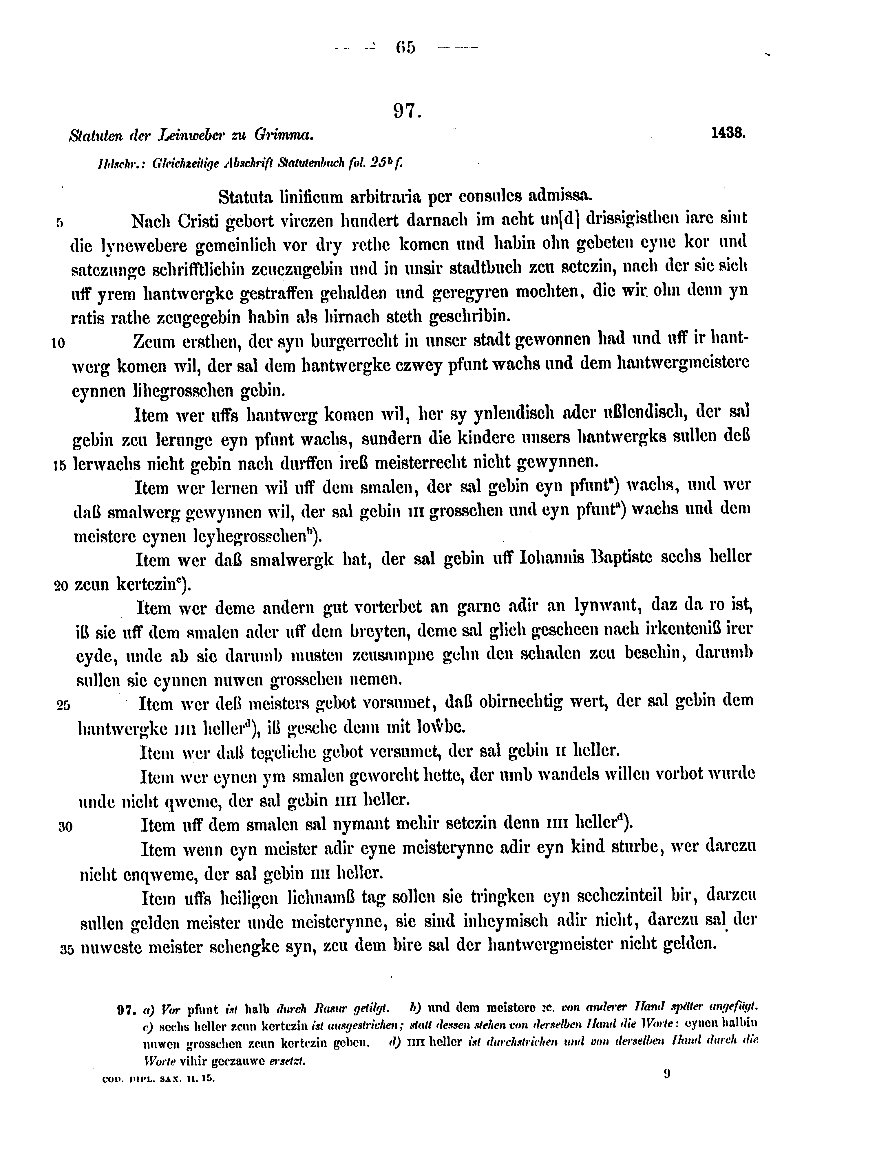 Historische Urkunde Seite 65 aus Band cds2_15