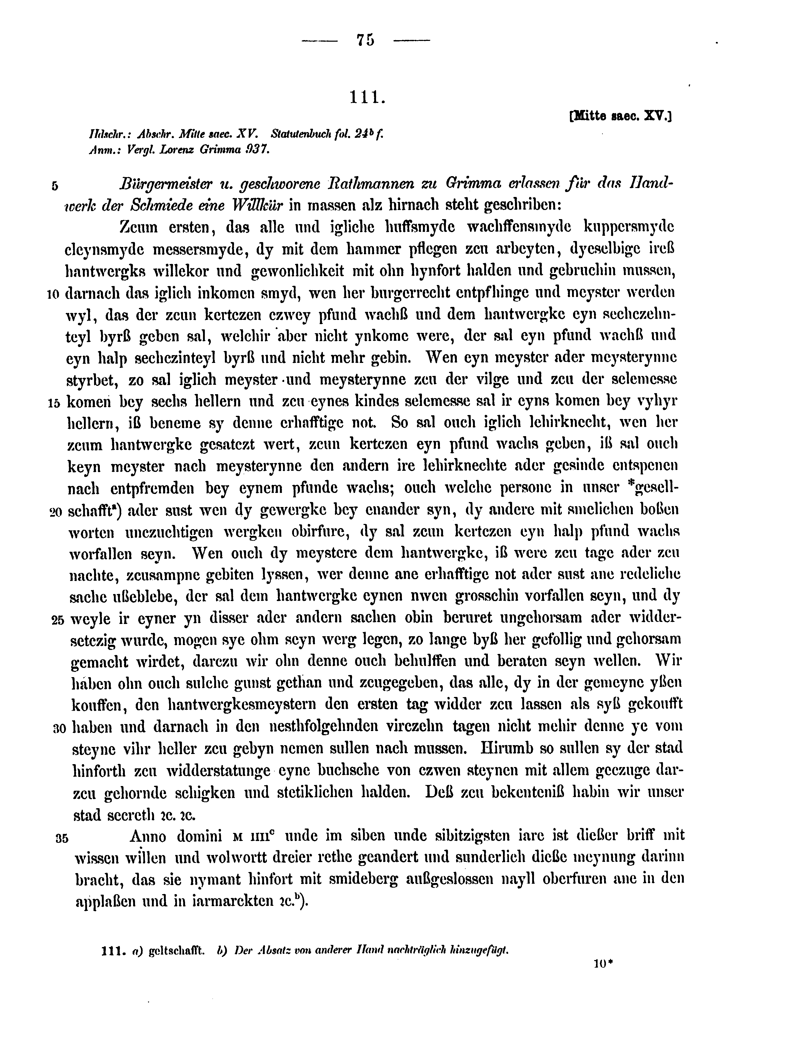 Historische Urkunde Seite 75 aus Band cds2_15