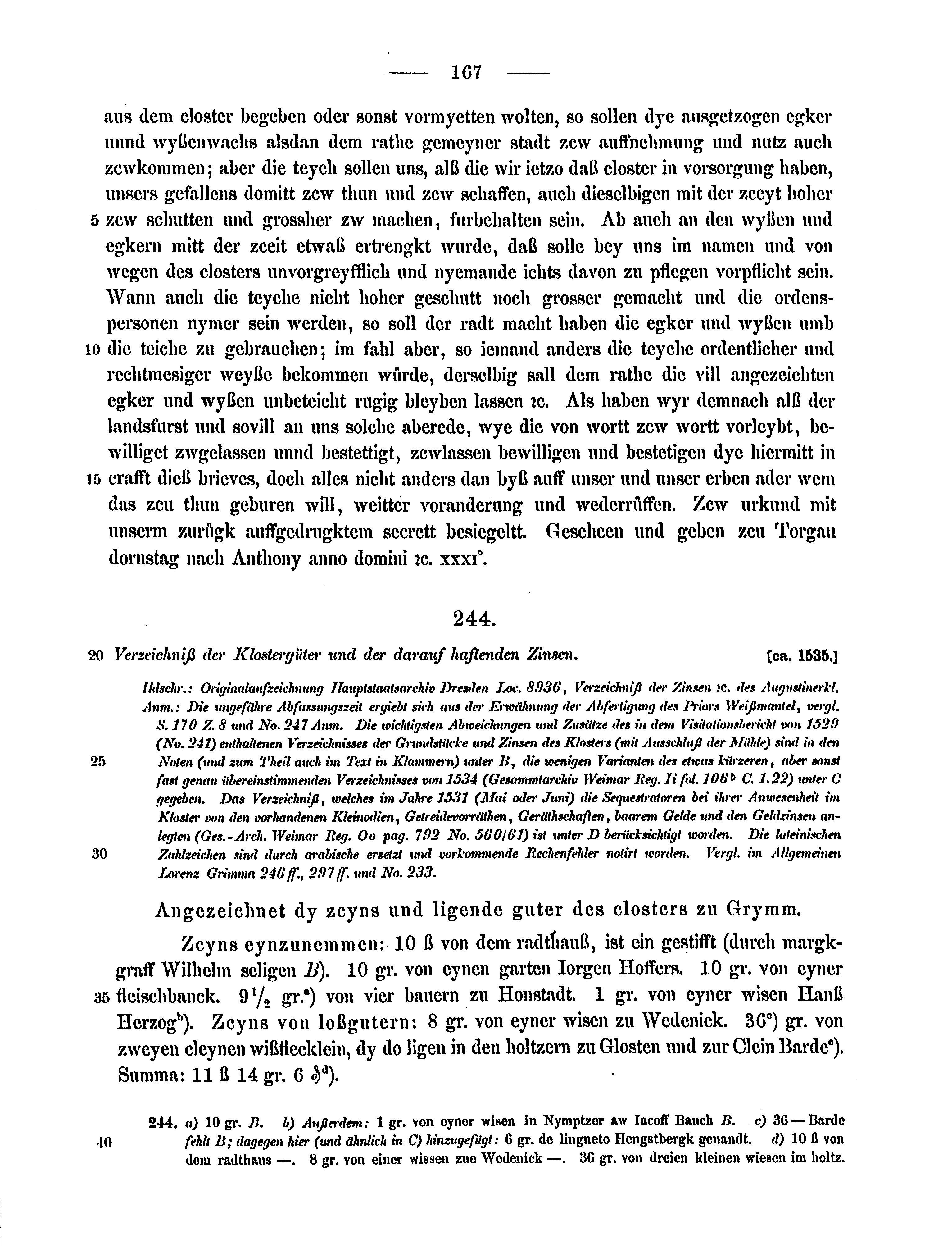 Historische Urkunde Seite 167 aus Band cds2_15