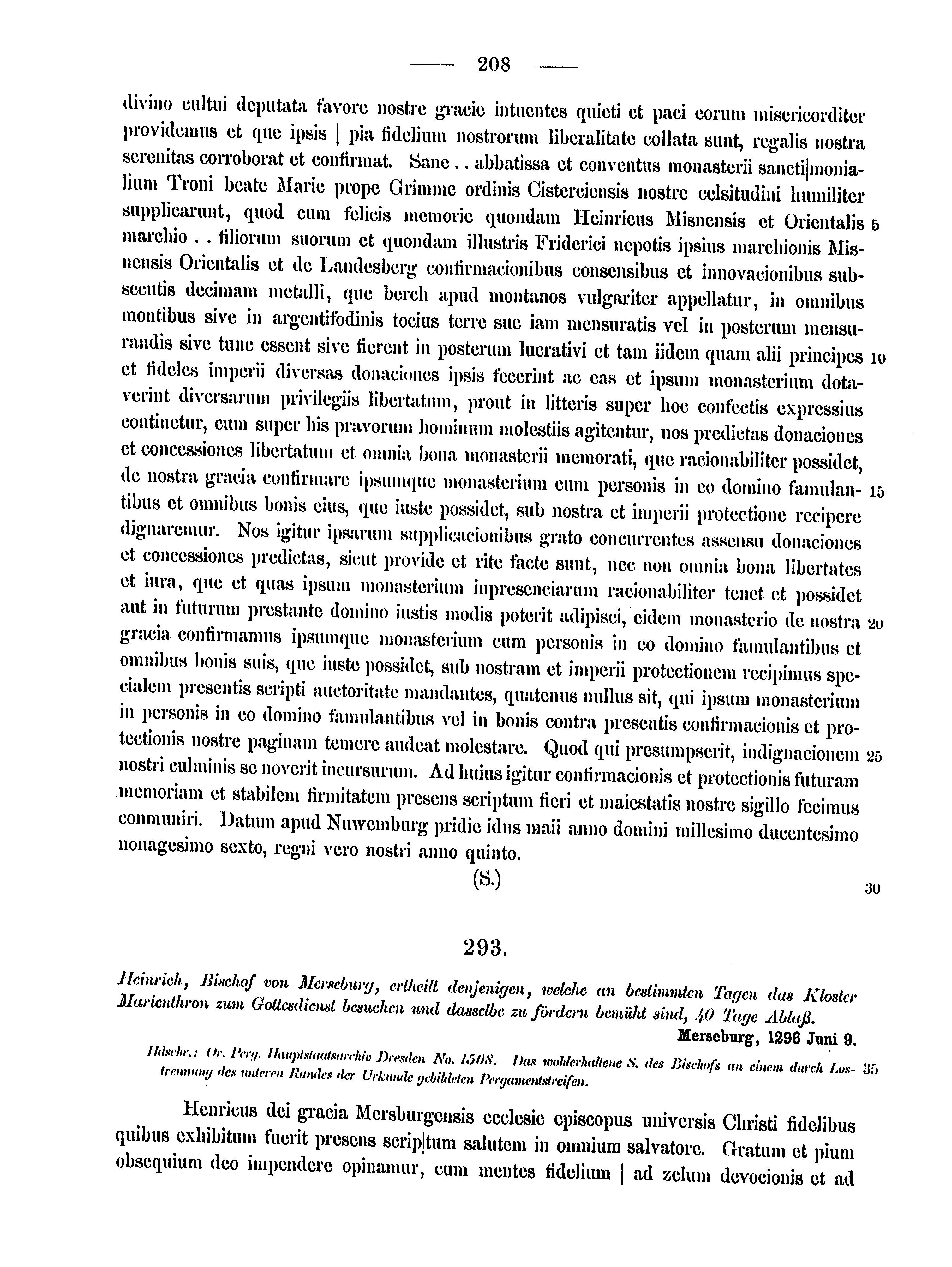 Historische Urkunde Seite 208 aus Band cds2_15