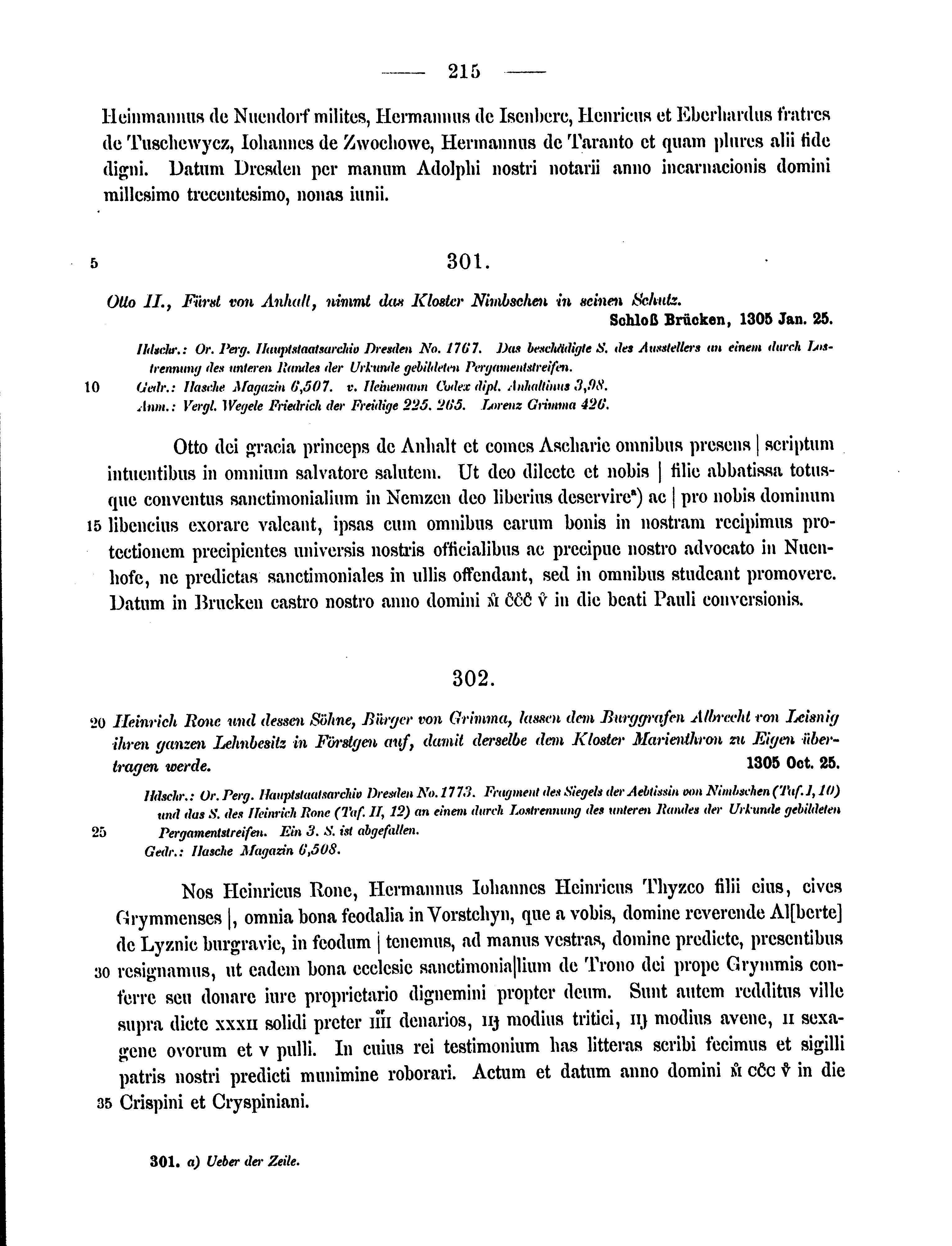 Historische Urkunde Seite 215 aus Band cds2_15