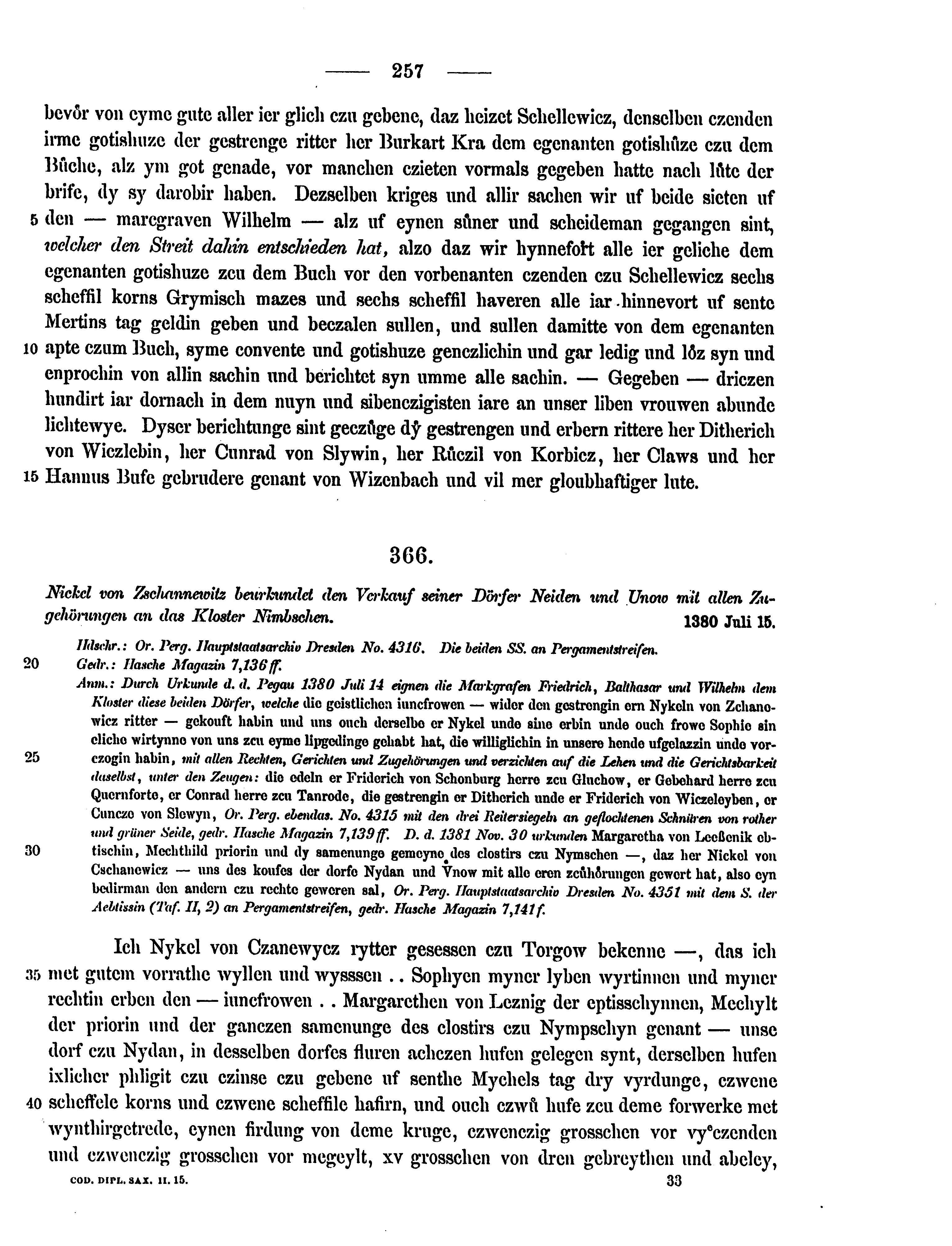 Historische Urkunde Seite 257 aus Band cds2_15